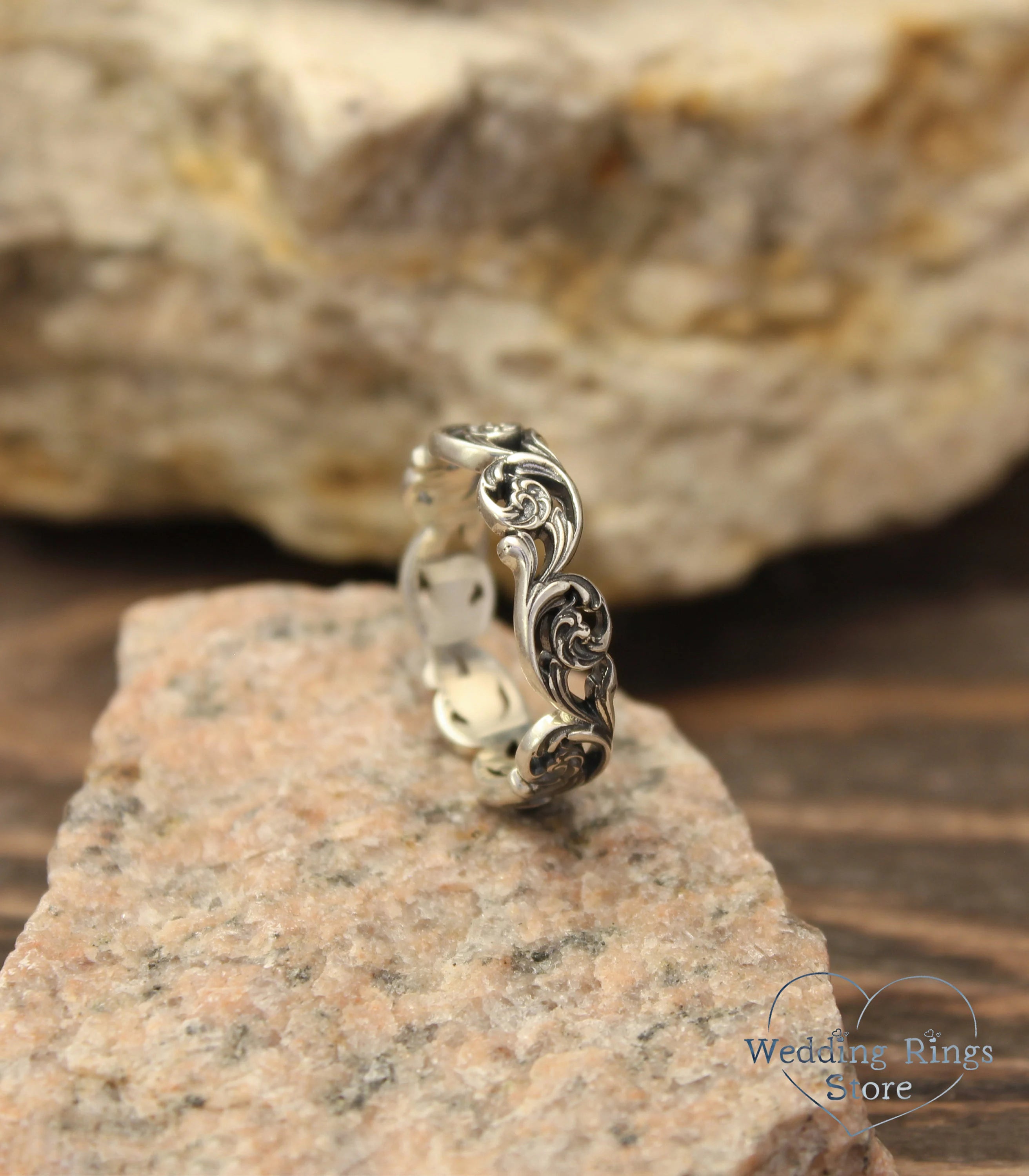 Elegant Silver Vintage style Vine Wedding Ring for Her