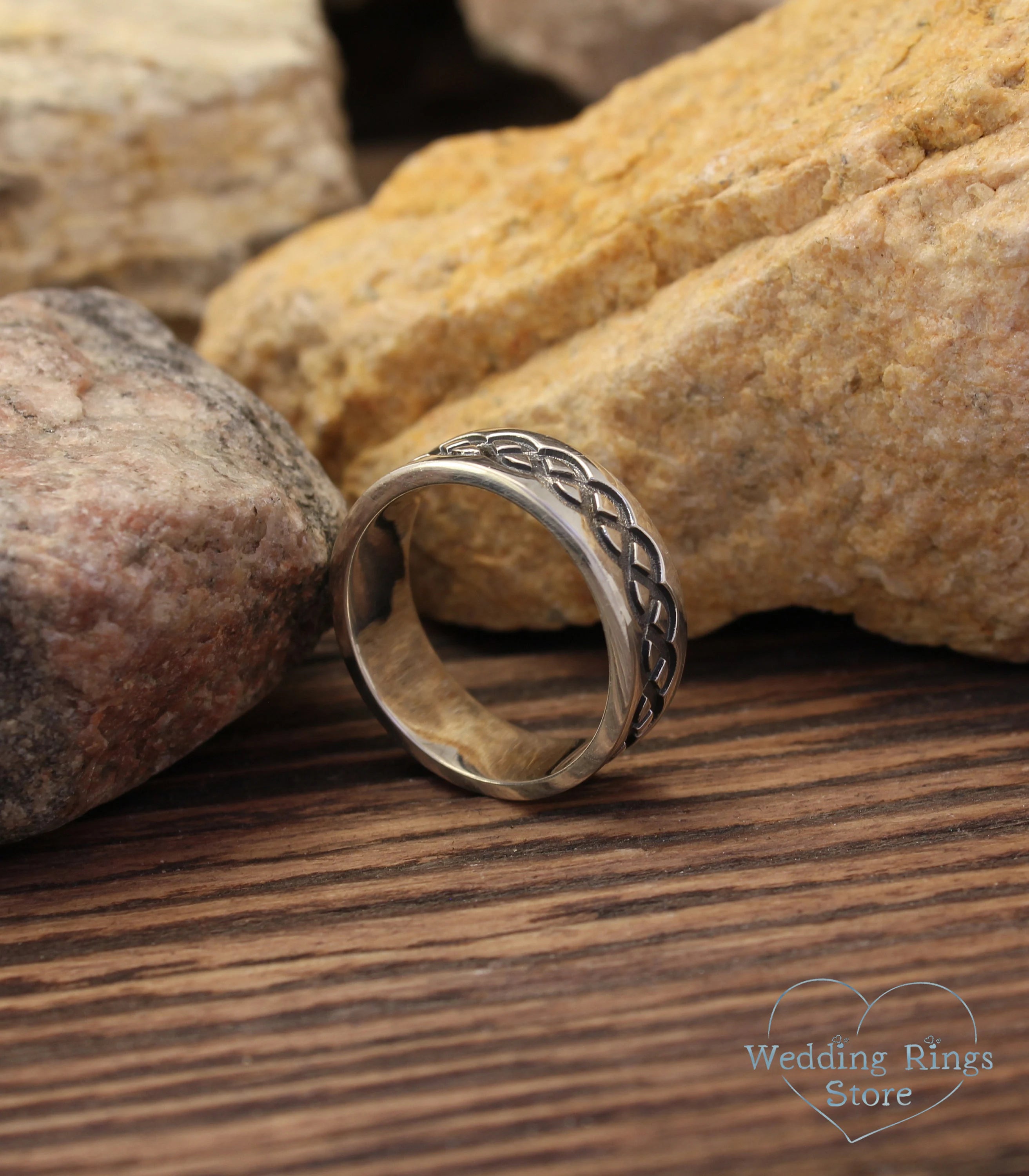 Chunky Celtic Silver Wedding Band in Vintage style