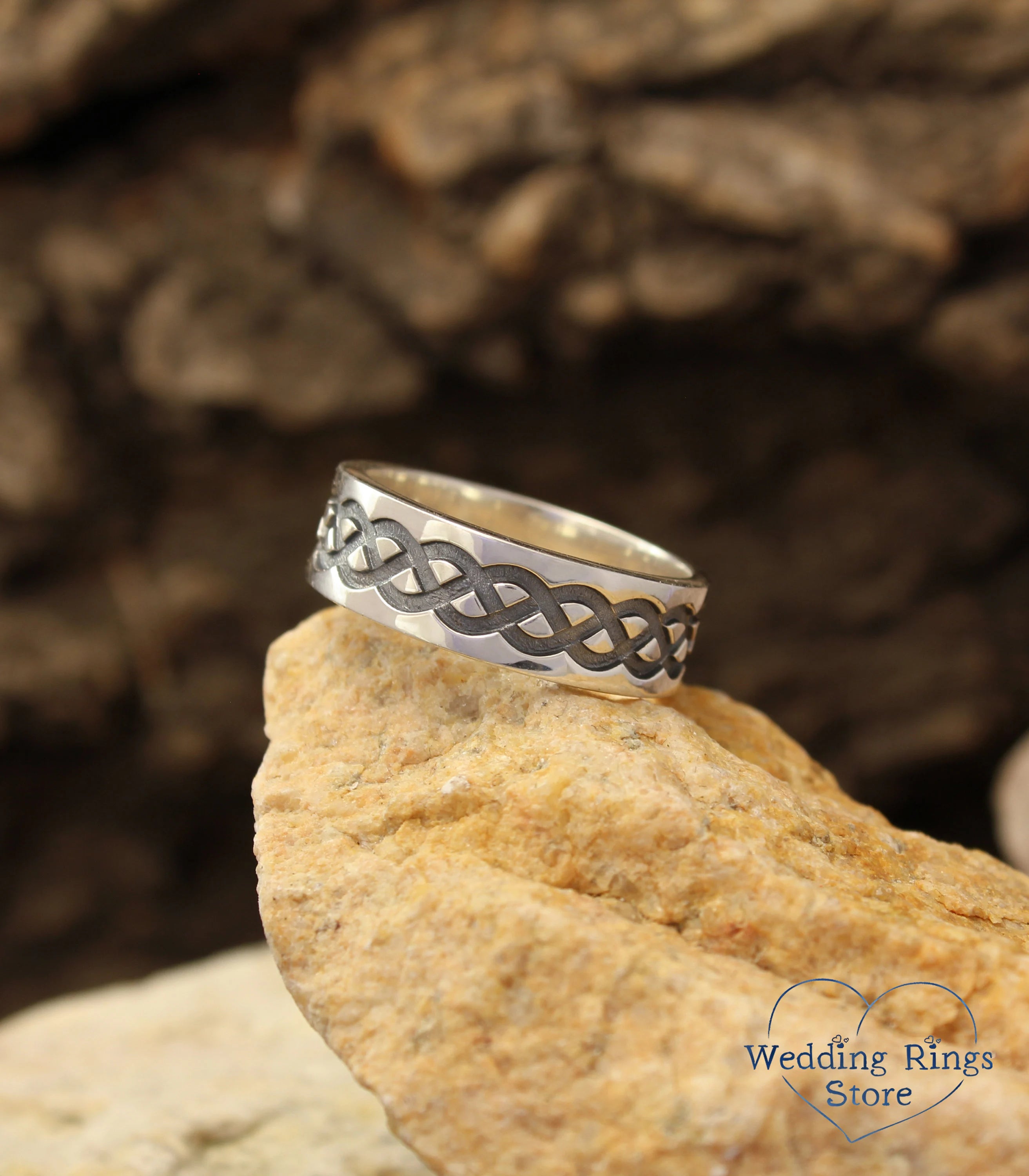 Chunky Celtic Silver Wedding Band in Vintage style