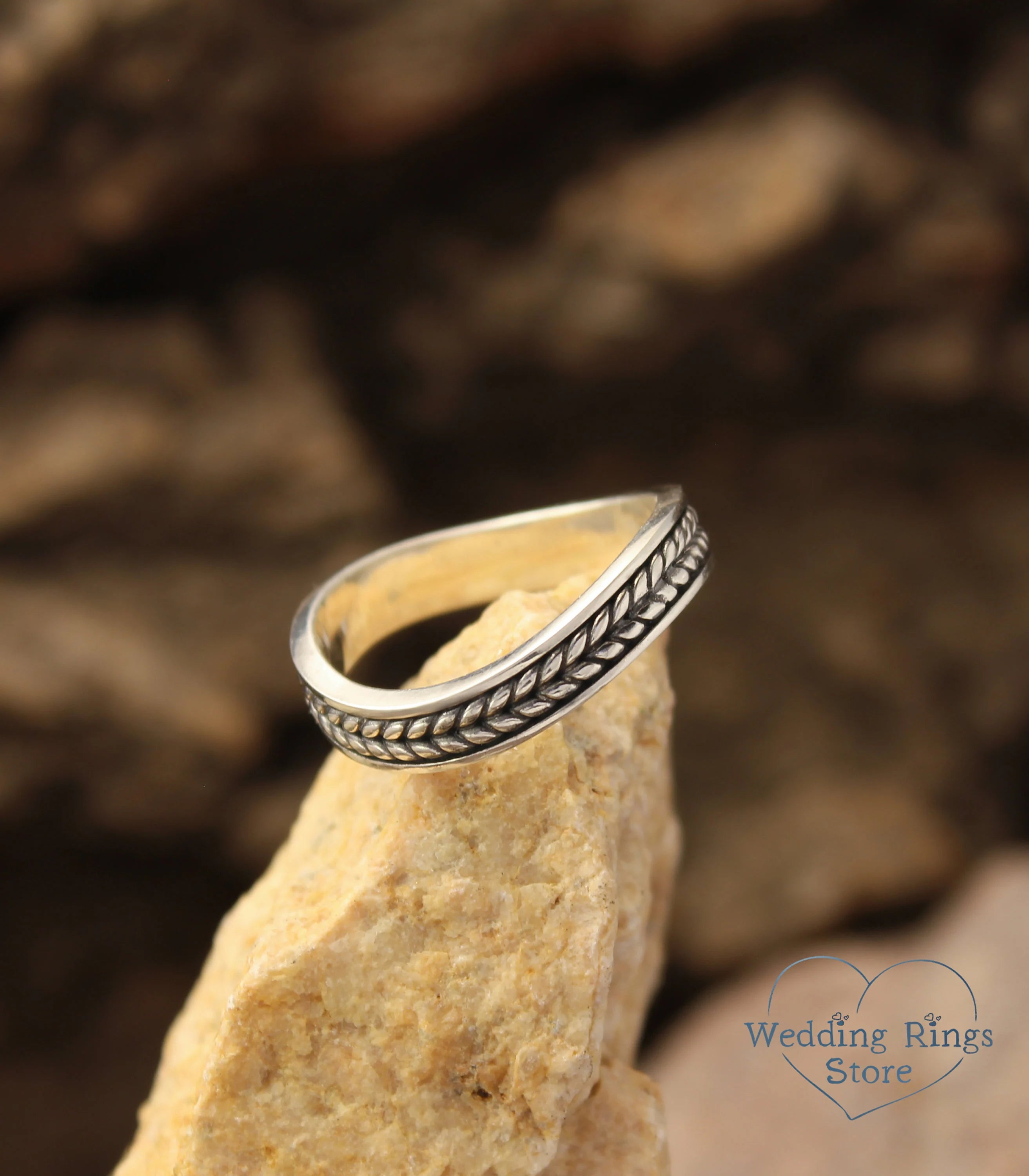 Wavy Wicker Silver Wedding Band with braid