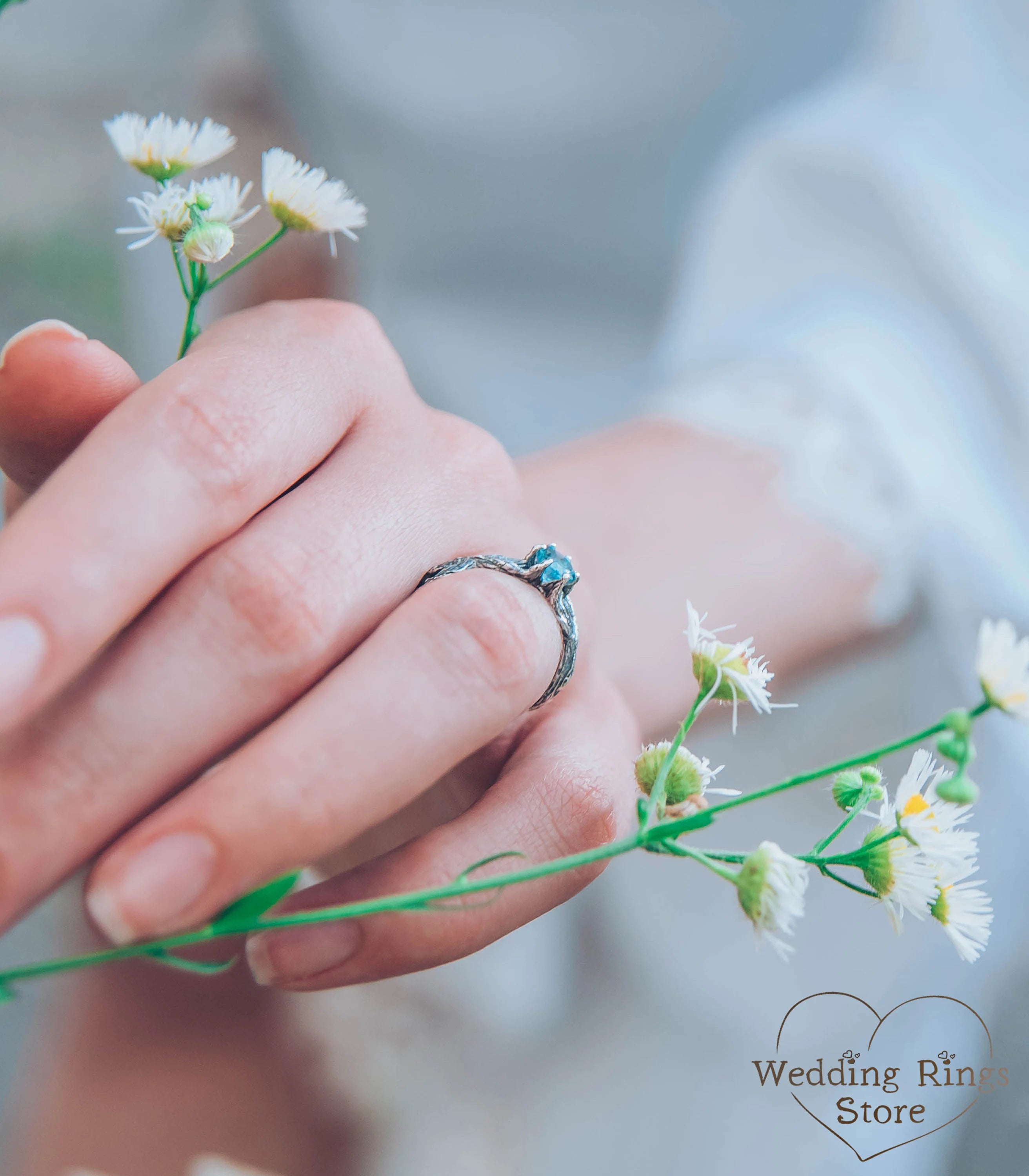 London blue Topaz Double twisted Branch Silver Ring