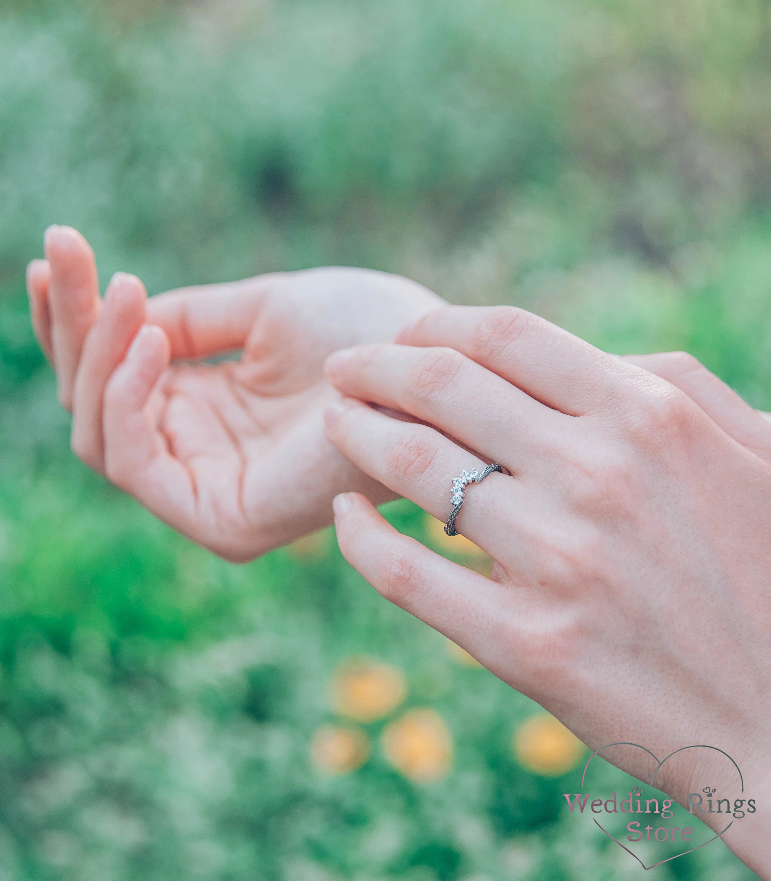 Tiny Curved Forest Tiara Engagement Ring