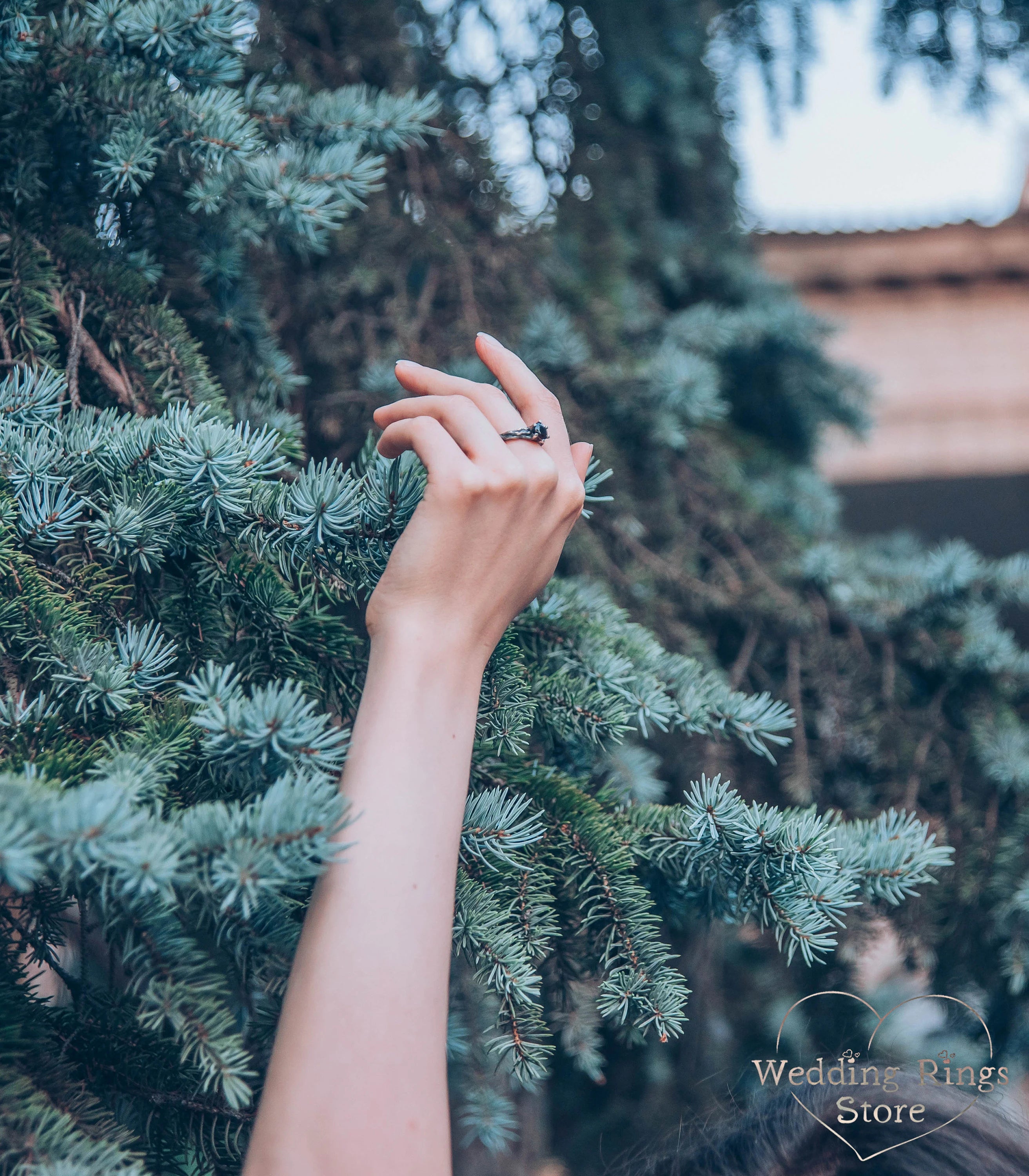 Garnet in Unique Tree textured Branch Engagement Ring