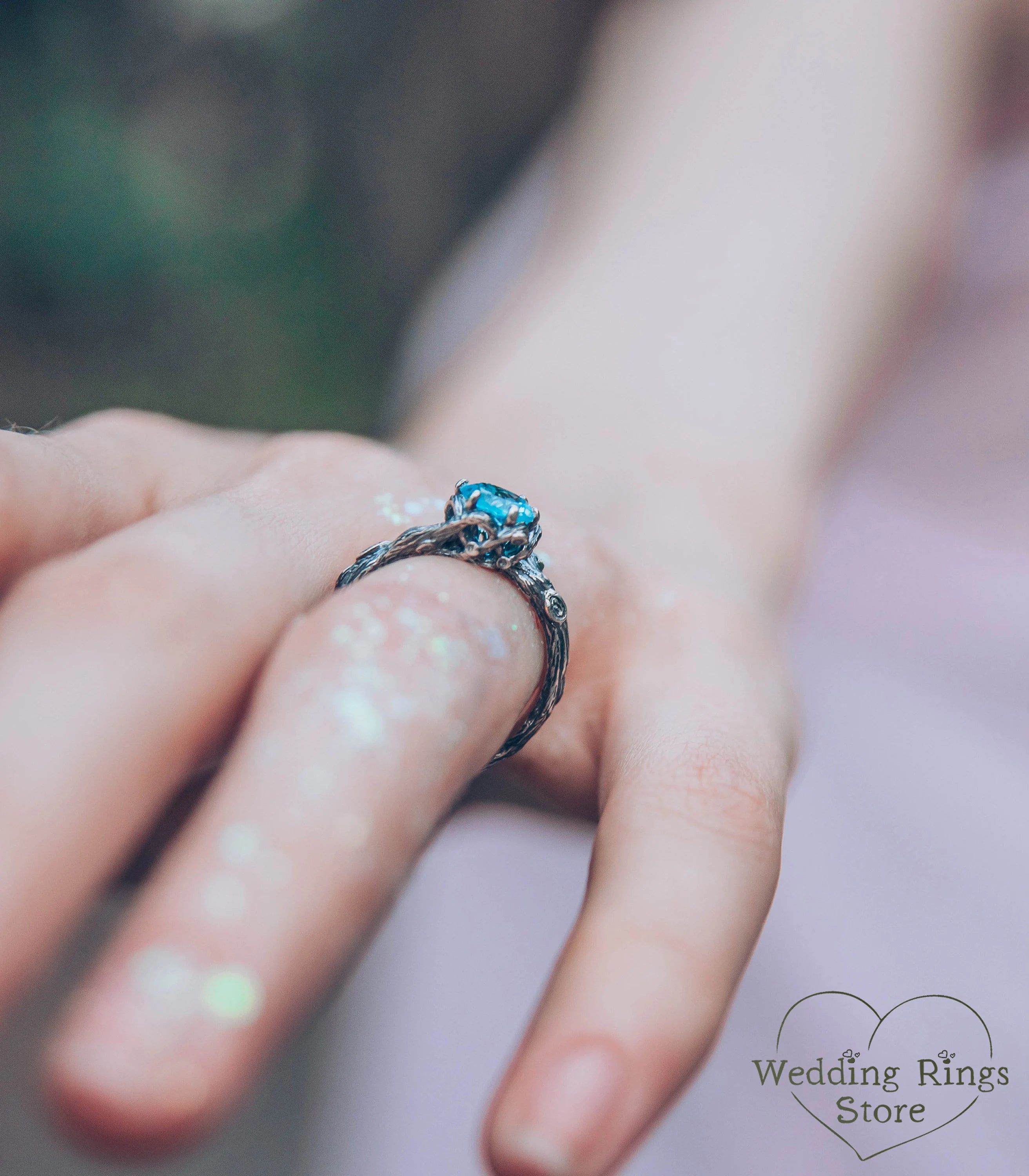 Magic and Unique Silver Branch Engagement Ring with Topaz