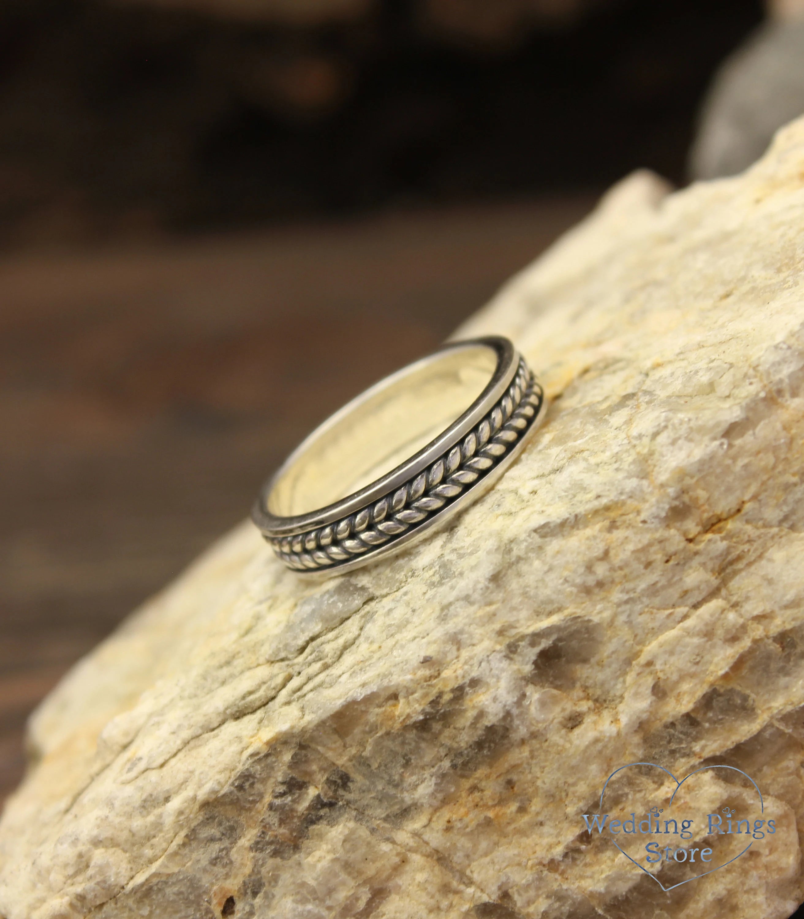 Medieval style Silver braided Wedding Band for men and women