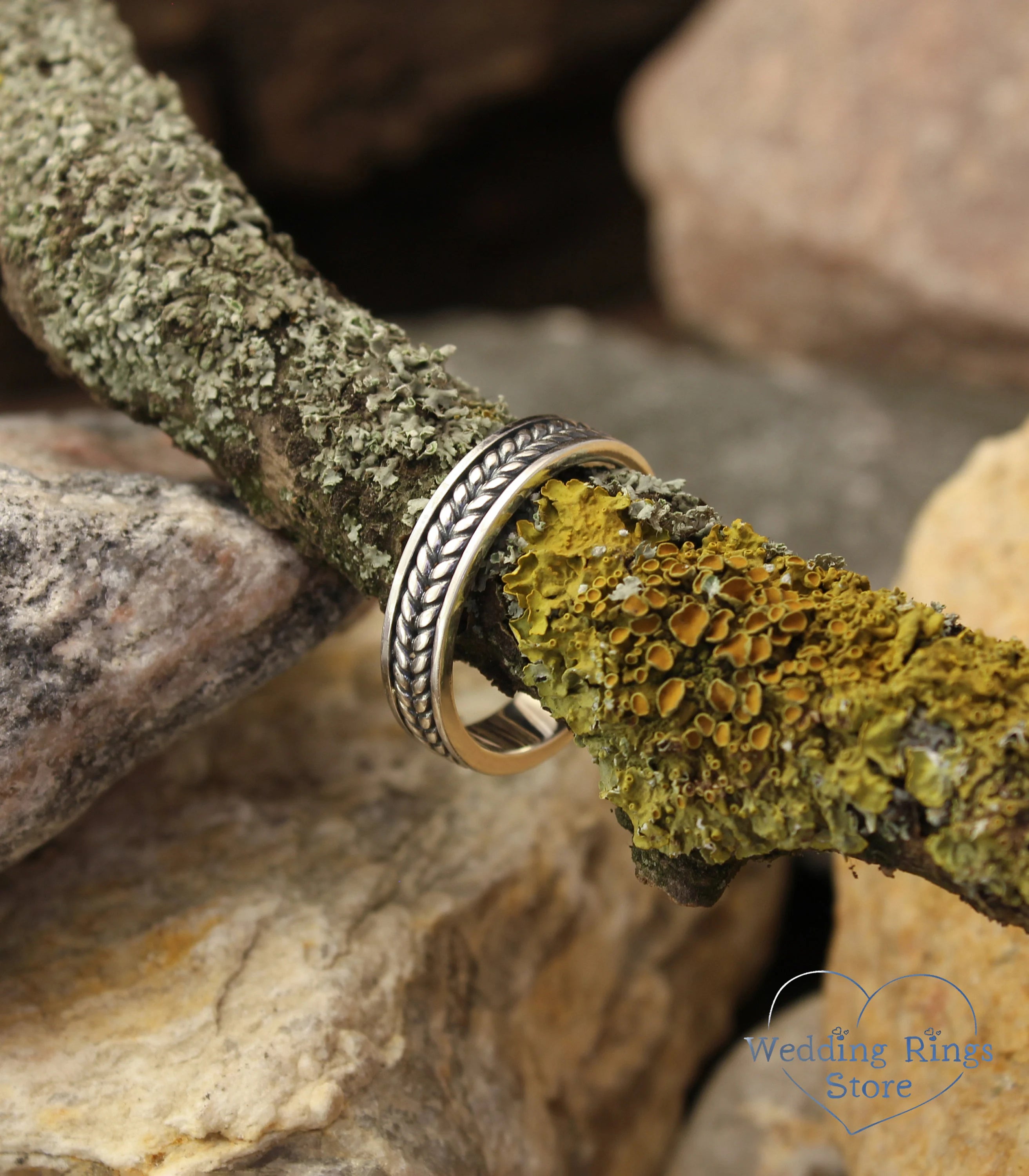 Medieval style Silver braided Wedding Band for men and women