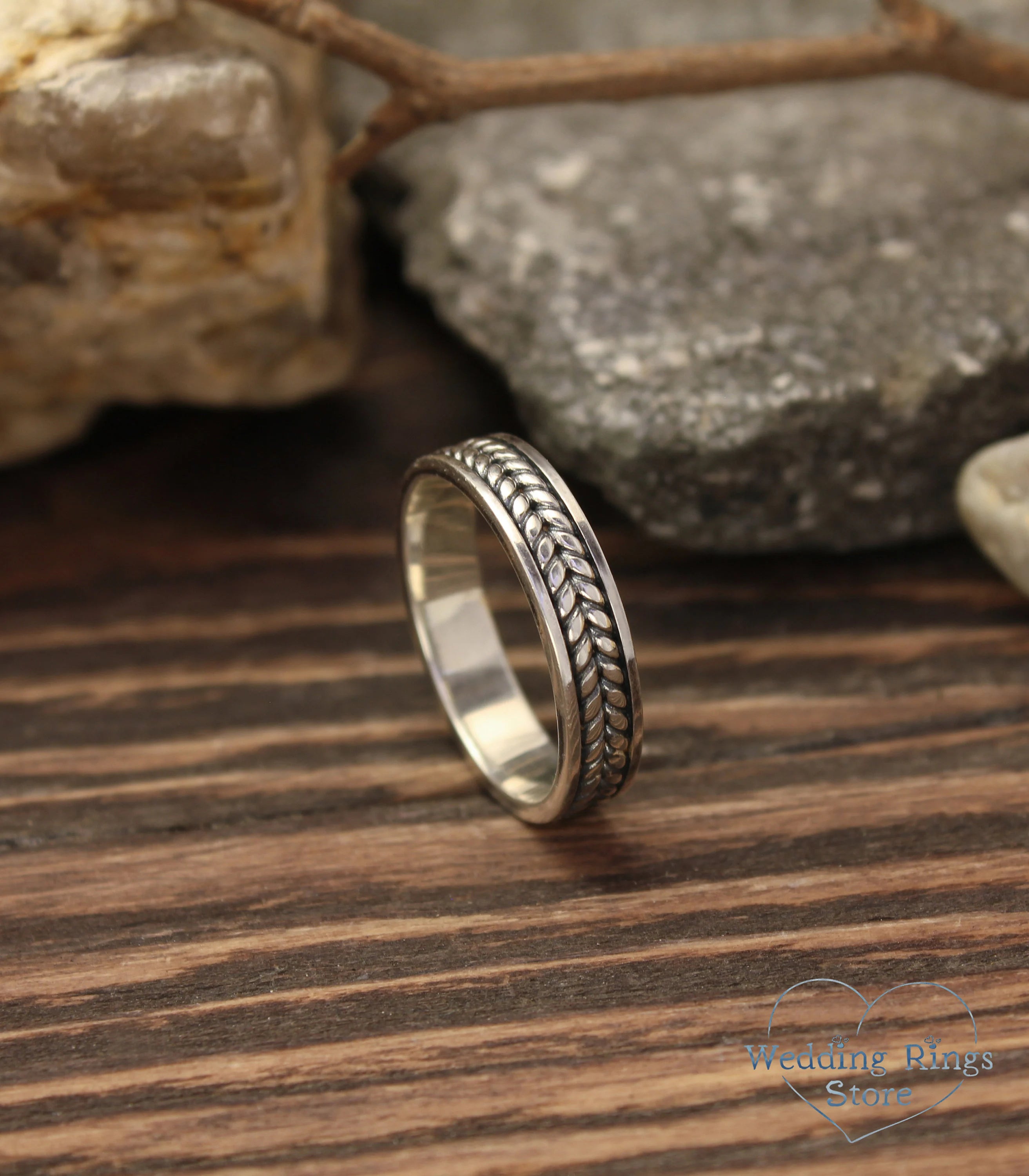 Medieval style Silver braided Wedding Band for men and women