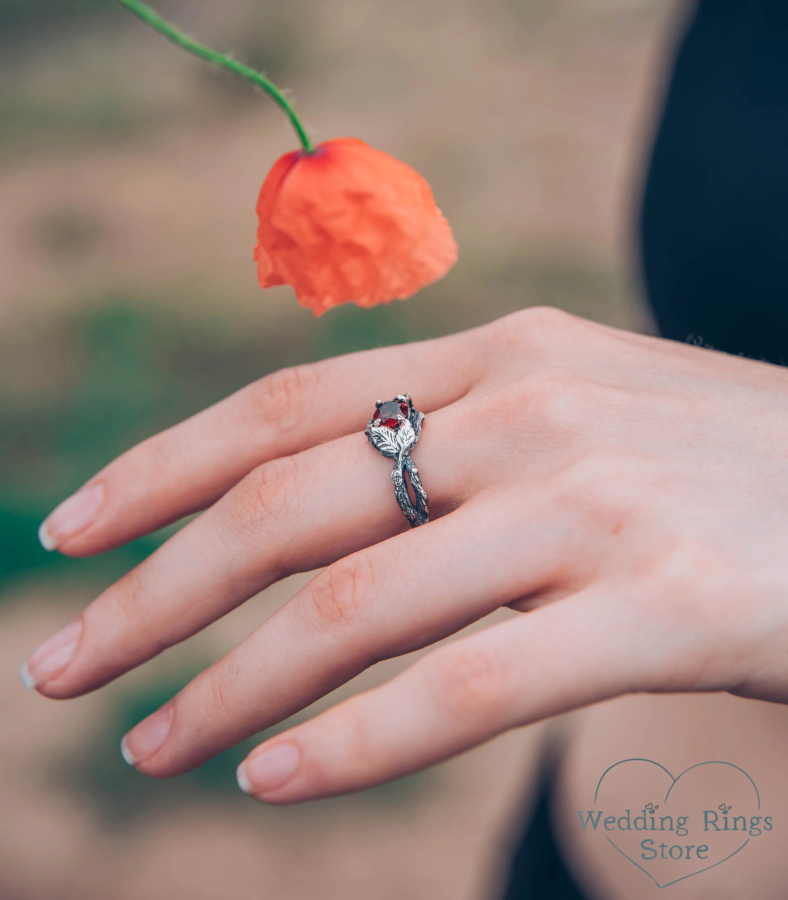 Leaf on the Branch Garnet Engagement Ring for Women