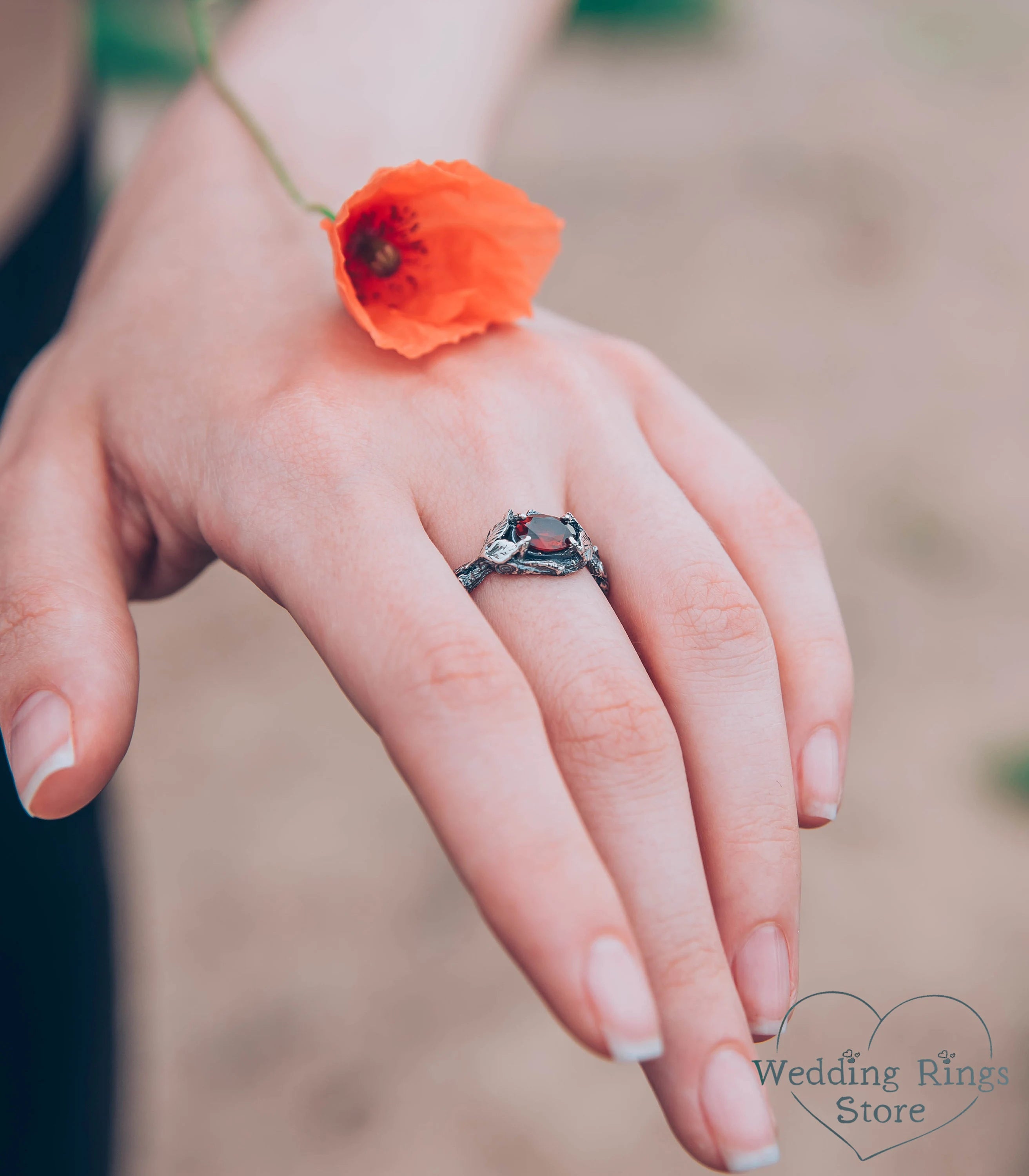 Leaf on the Branch Garnet Engagement Ring for Women