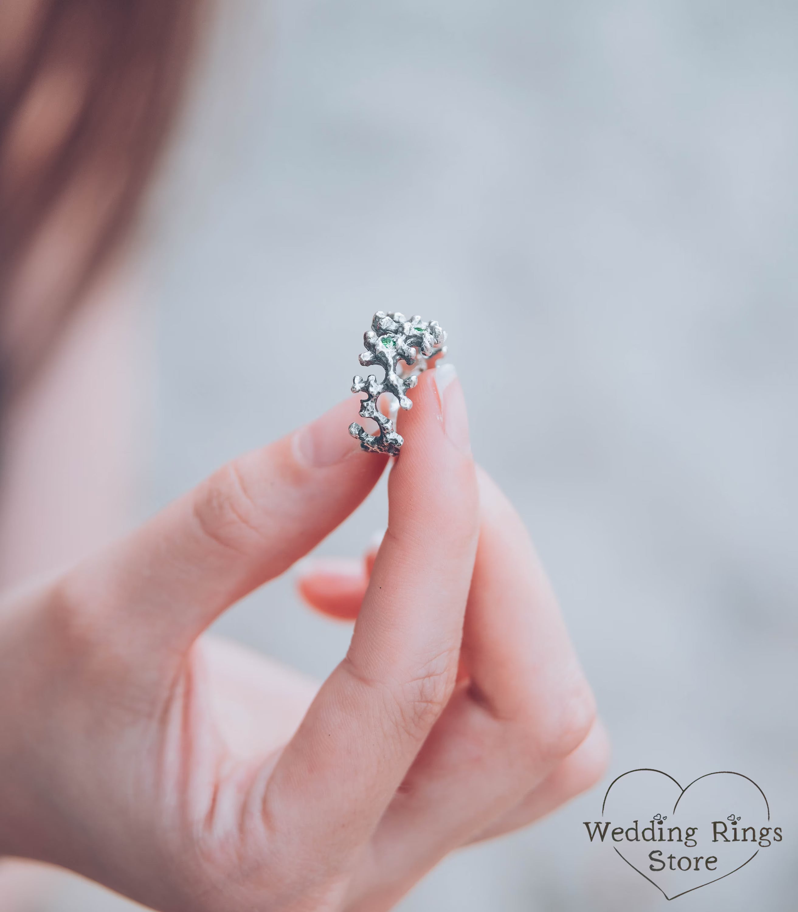 Silver Ocean Coral Ring with Multi Gemstone