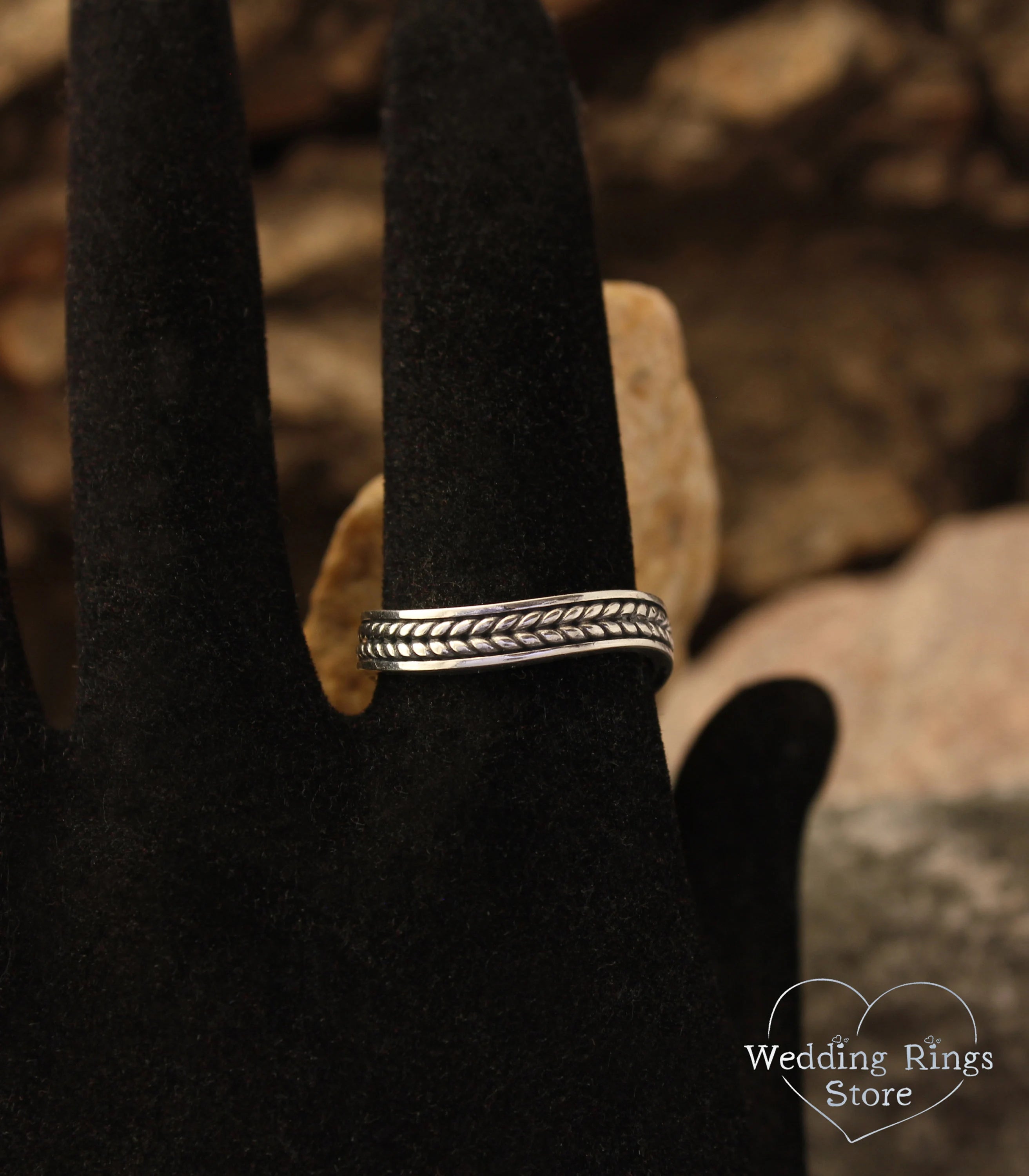 Wavy Wicker Silver Wedding Band with braid