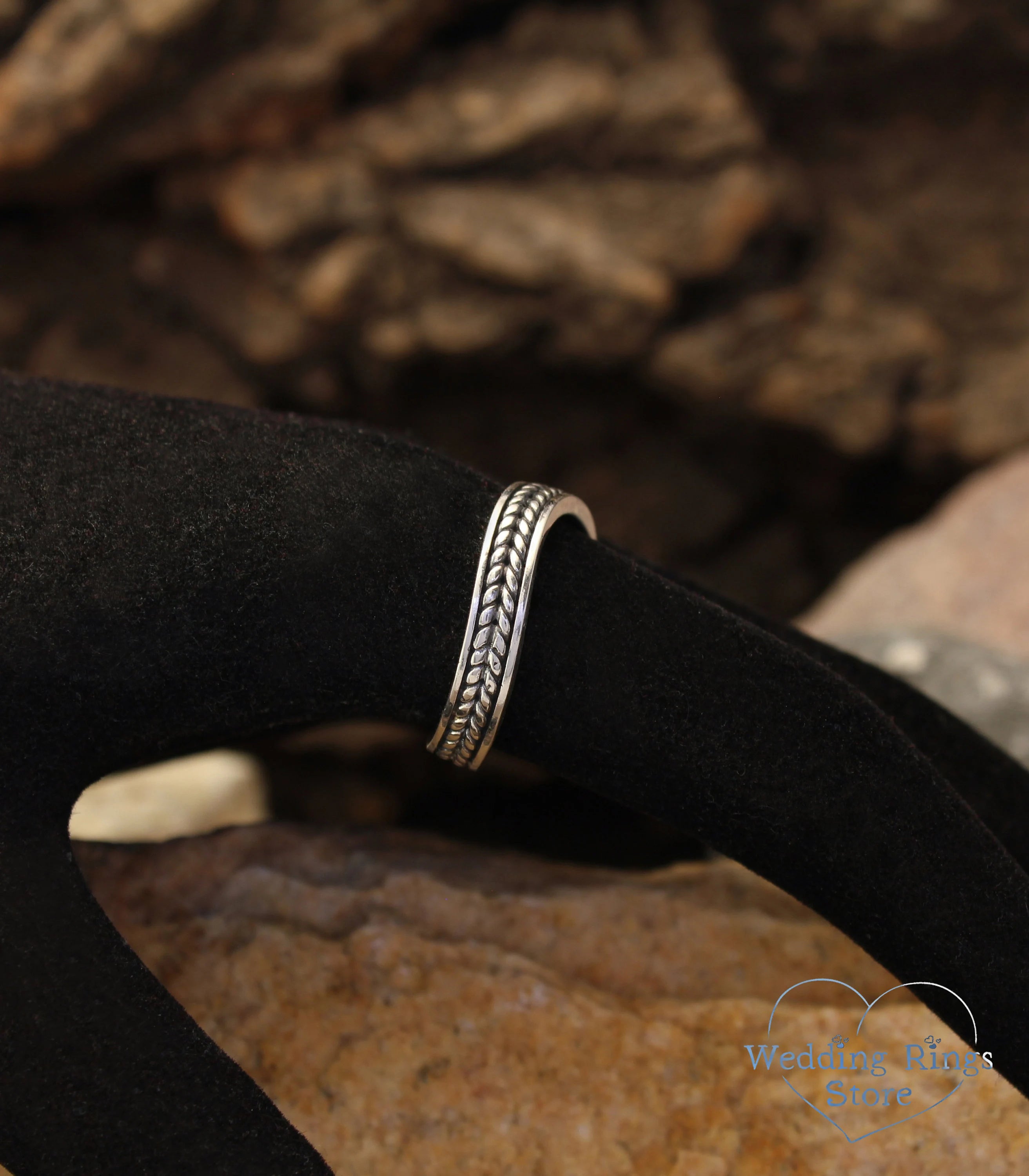 Wavy Wicker Silver Wedding Band with braid