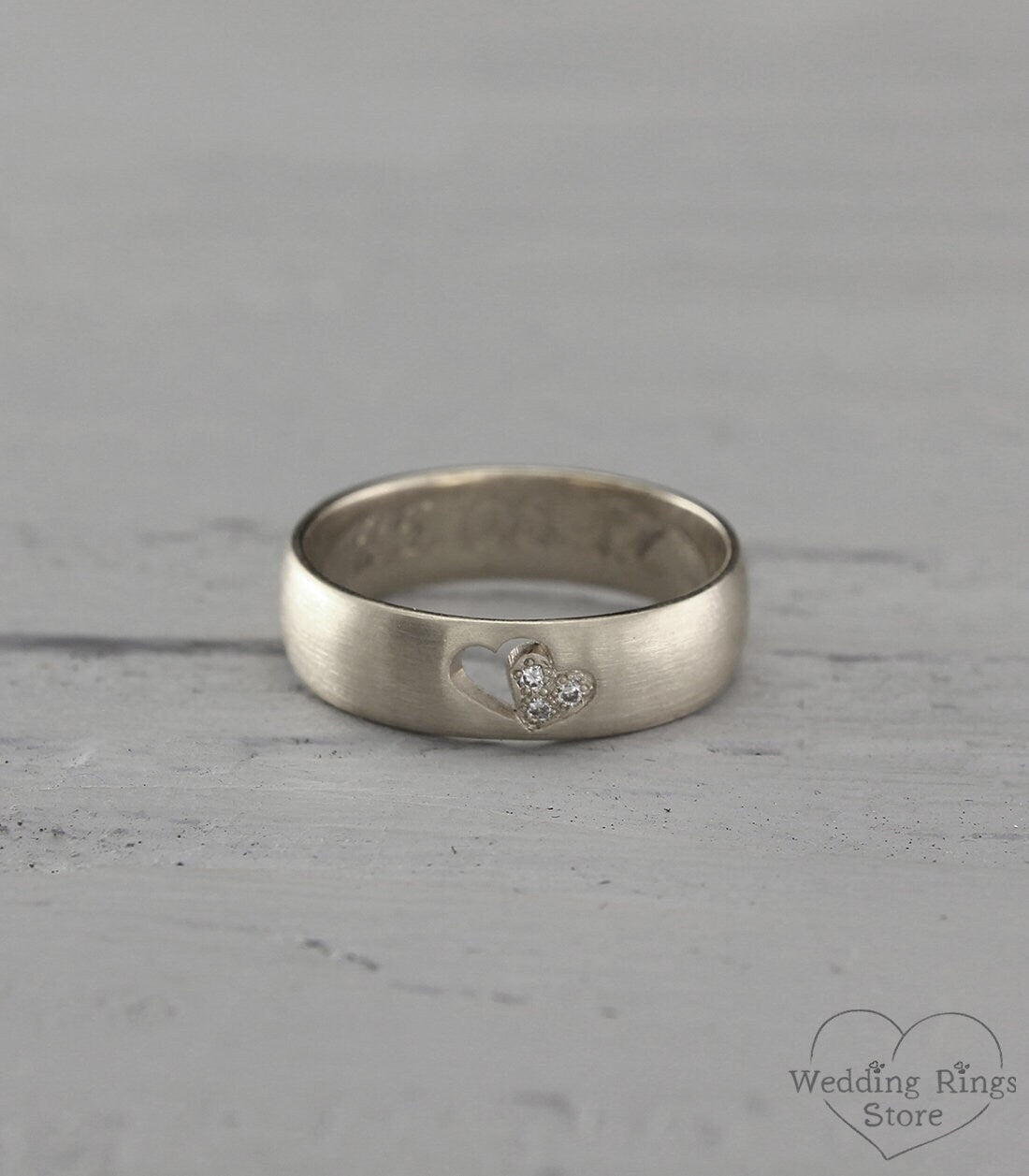 Diamonds in Heart Silver Wedding Band