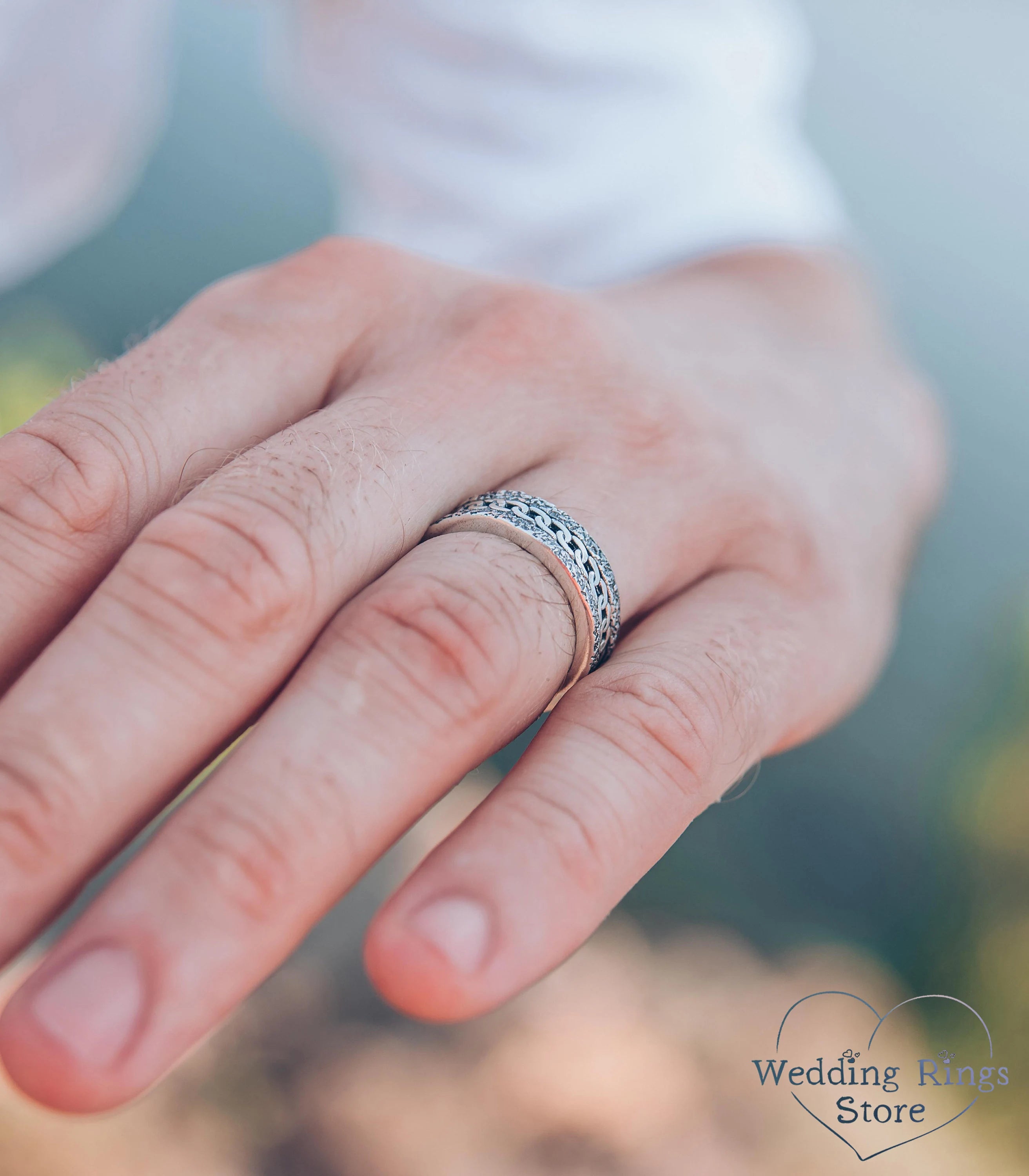 Durable Chain Wedding Band in Sterling Silver with Antique Finish