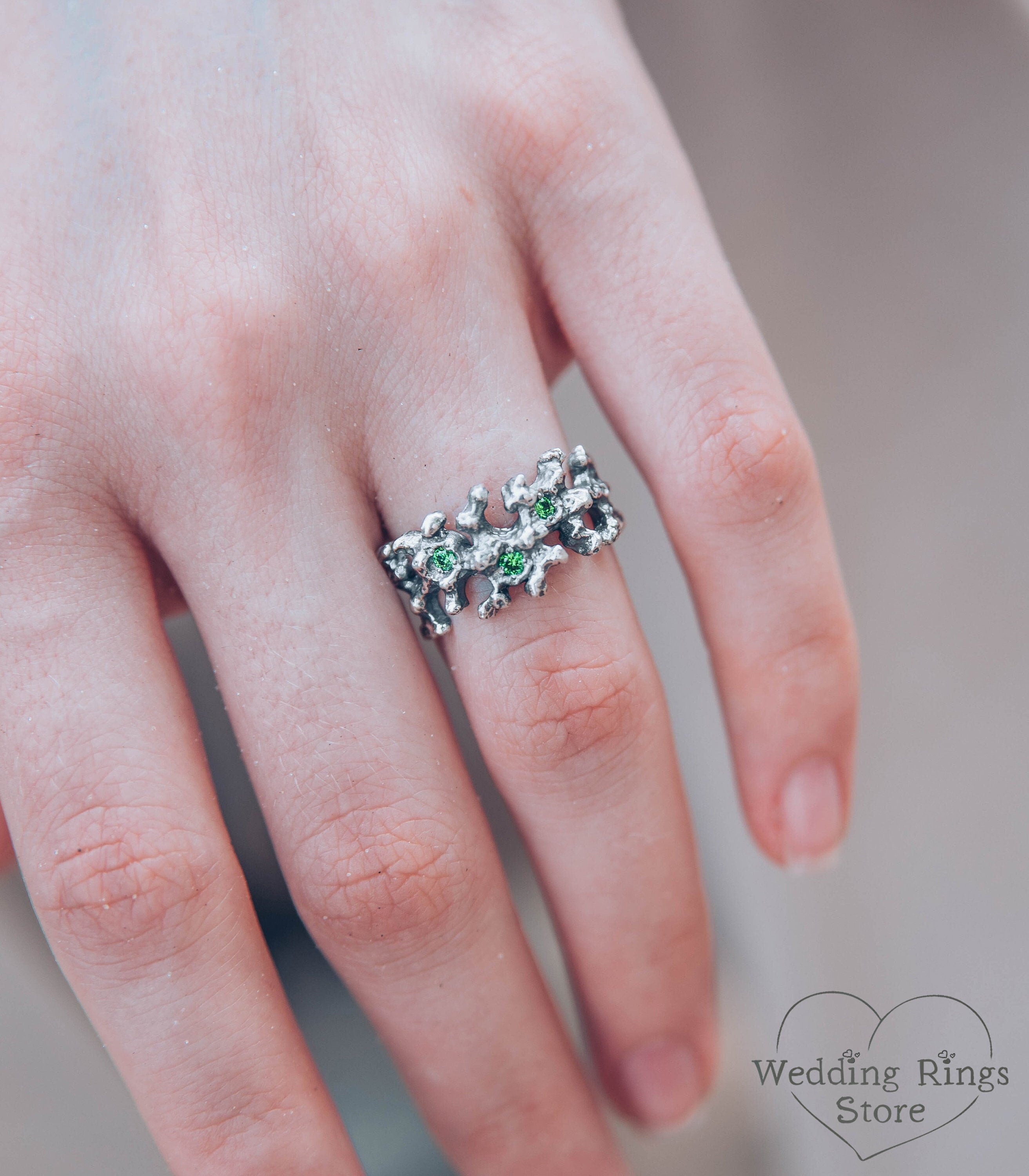 Silver Ocean Coral Ring with Multi Gemstone