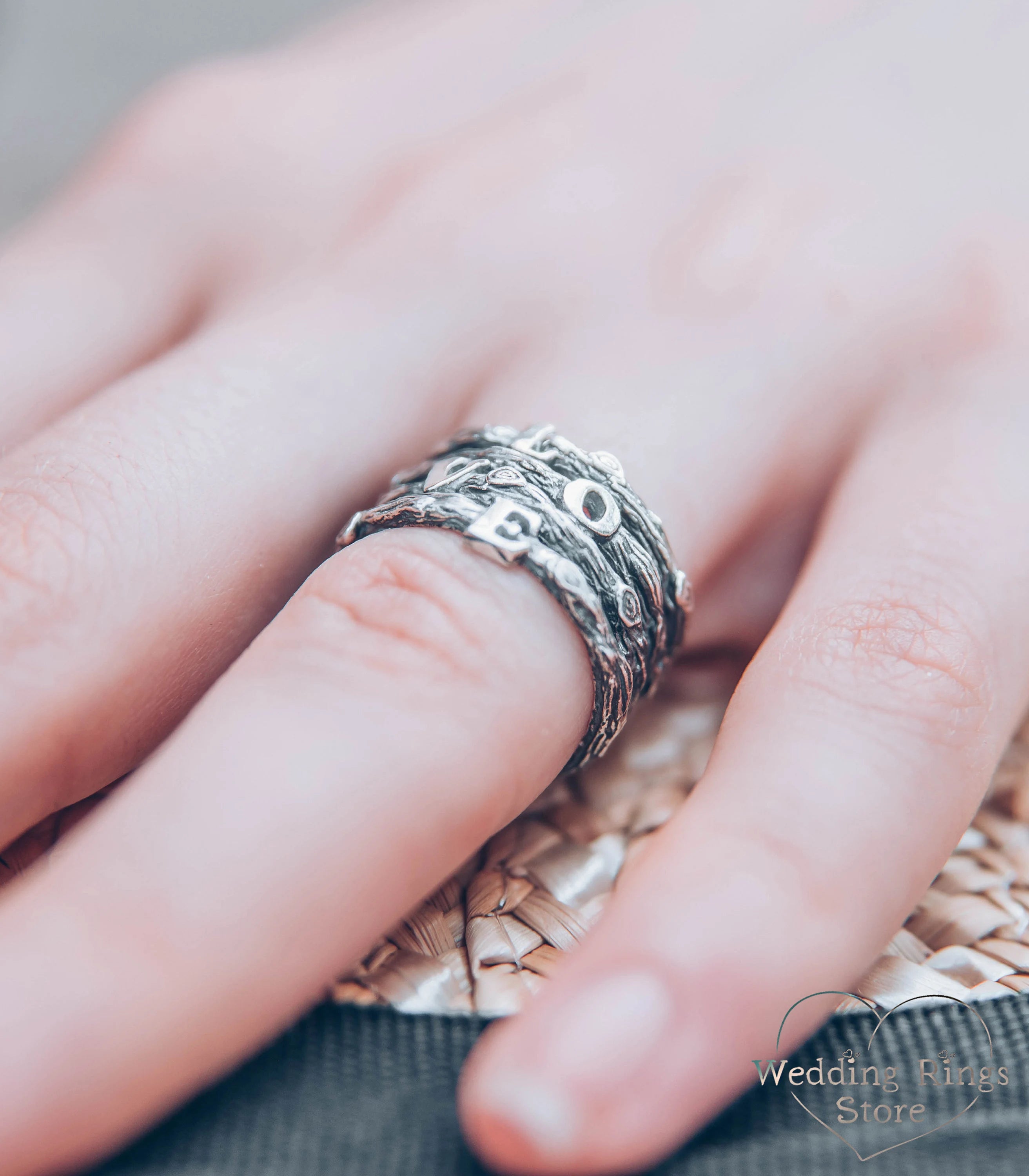 Layering Silver Branches Love Wedding Band