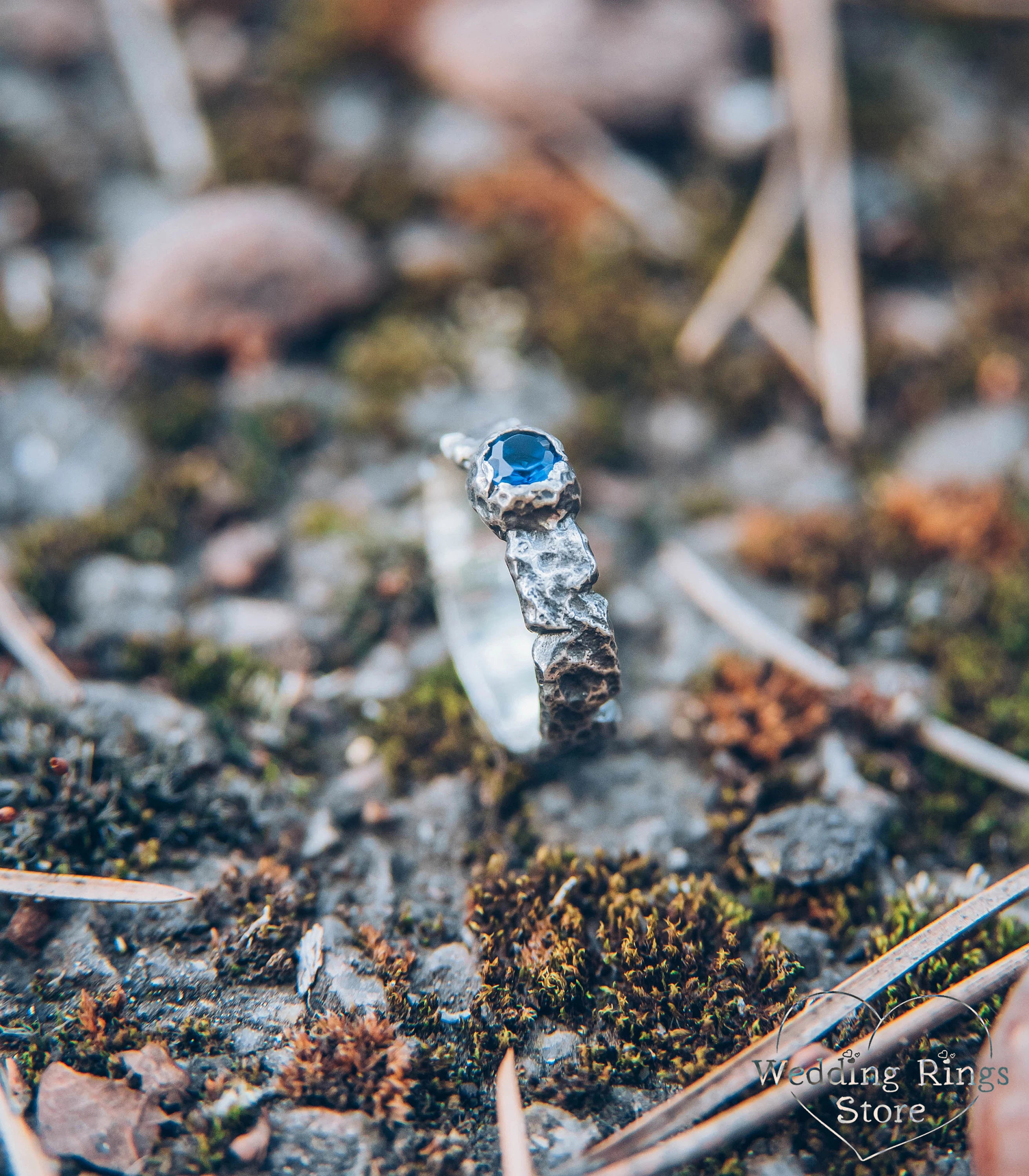 Sapphire Women's & Men's Hammered Sterling Silver Ring