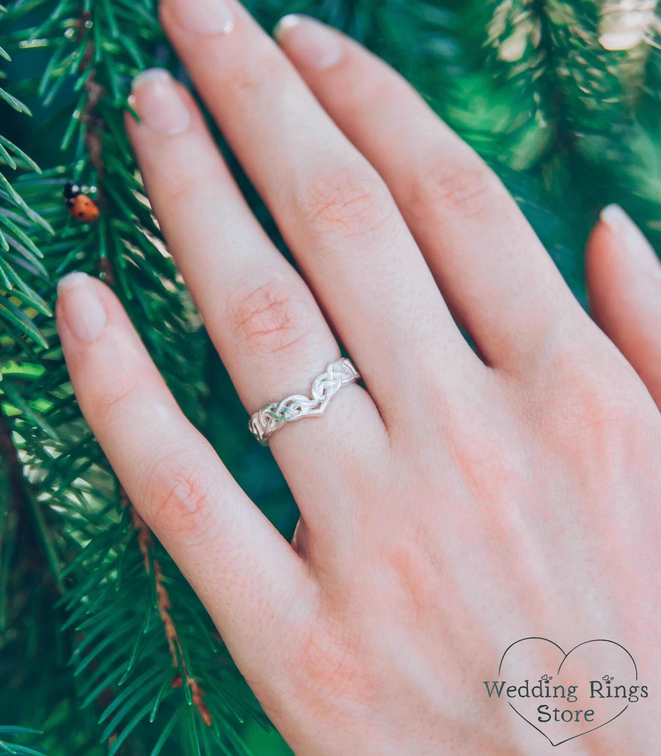 Unusual Wicker Celtic V-Ring in Solid Silver