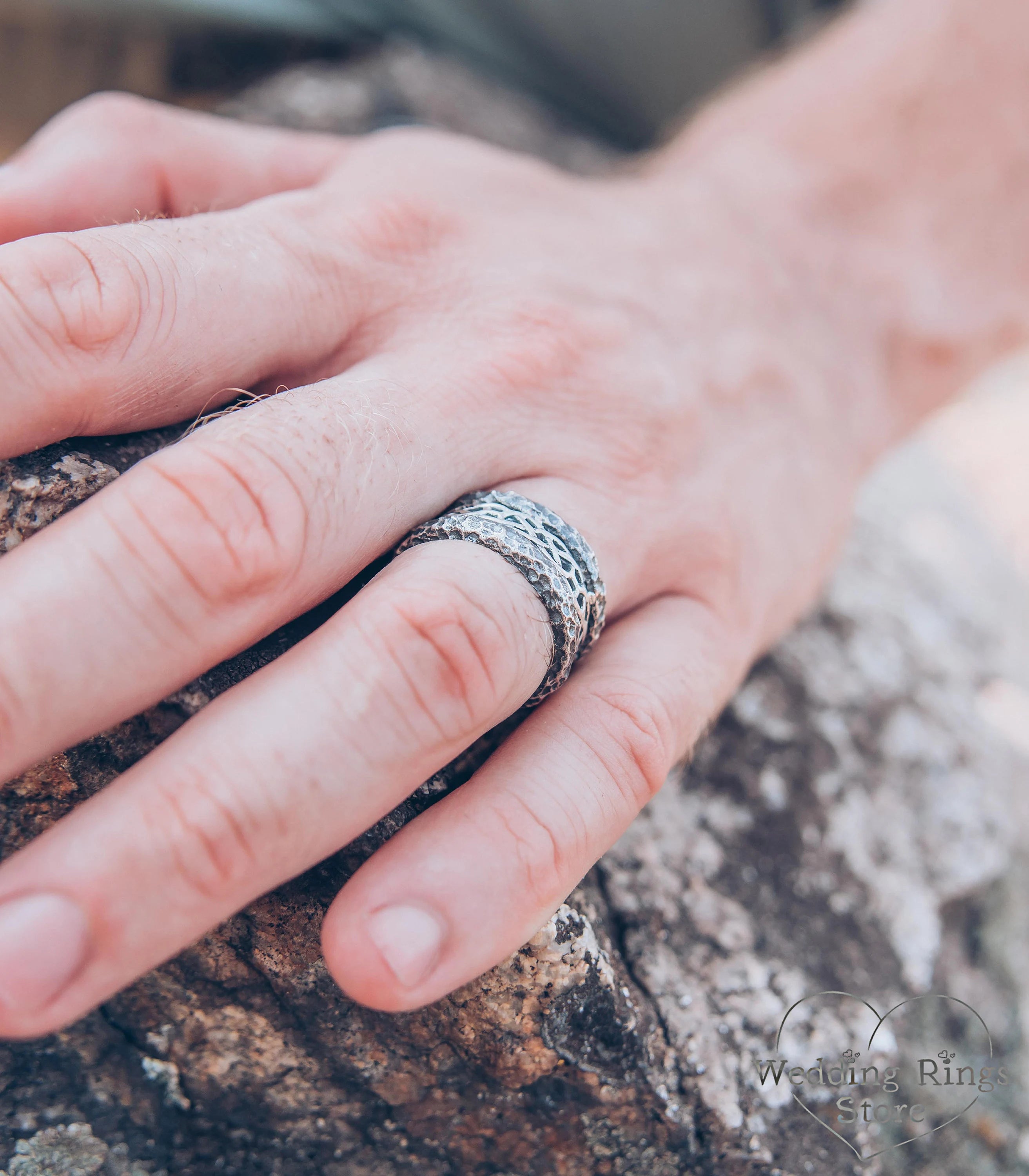 Unique Silver Celtic Wedding Band with Hammered Edges