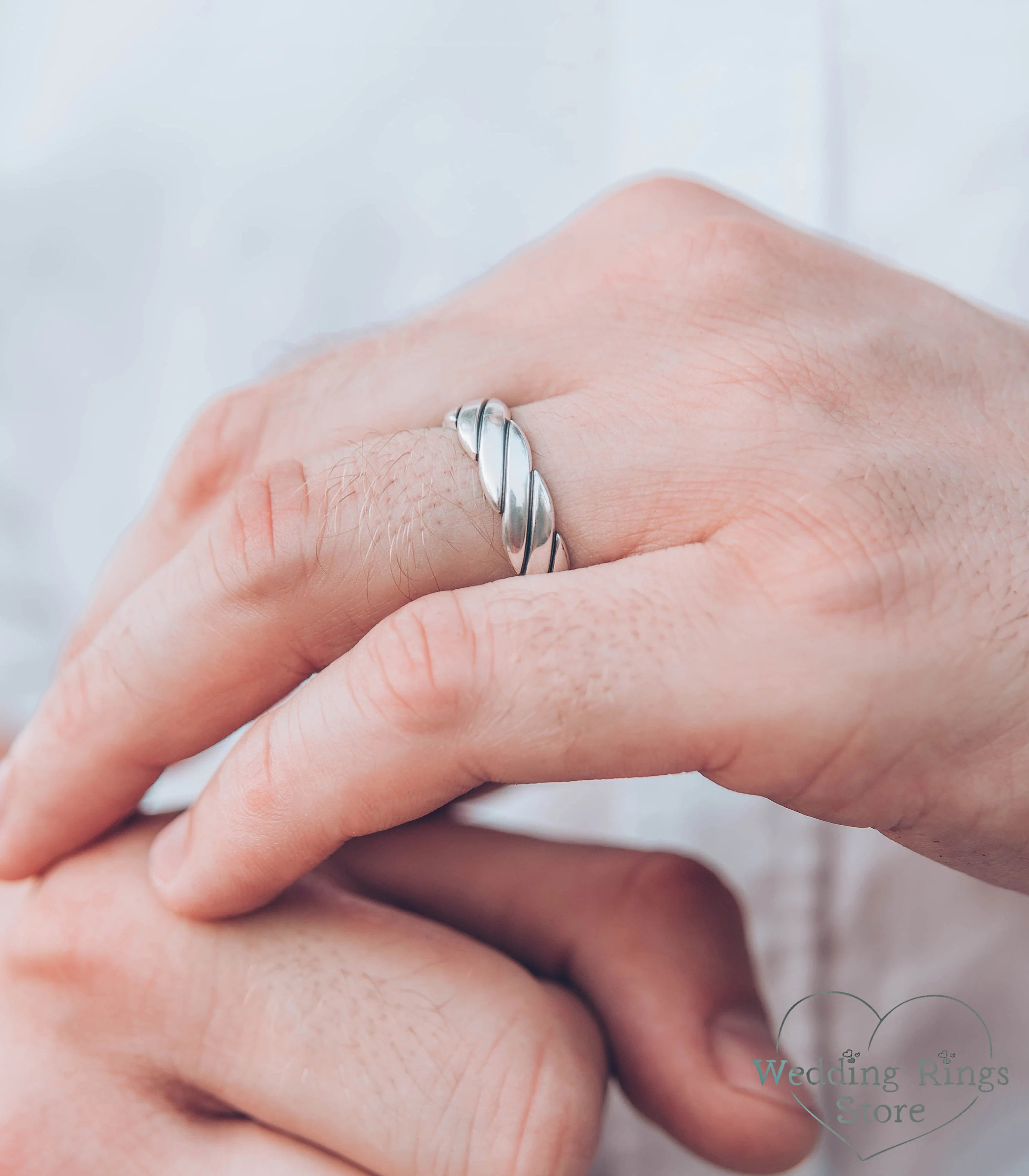 Intertwined Wavy Silver Wedding Ring Unisex