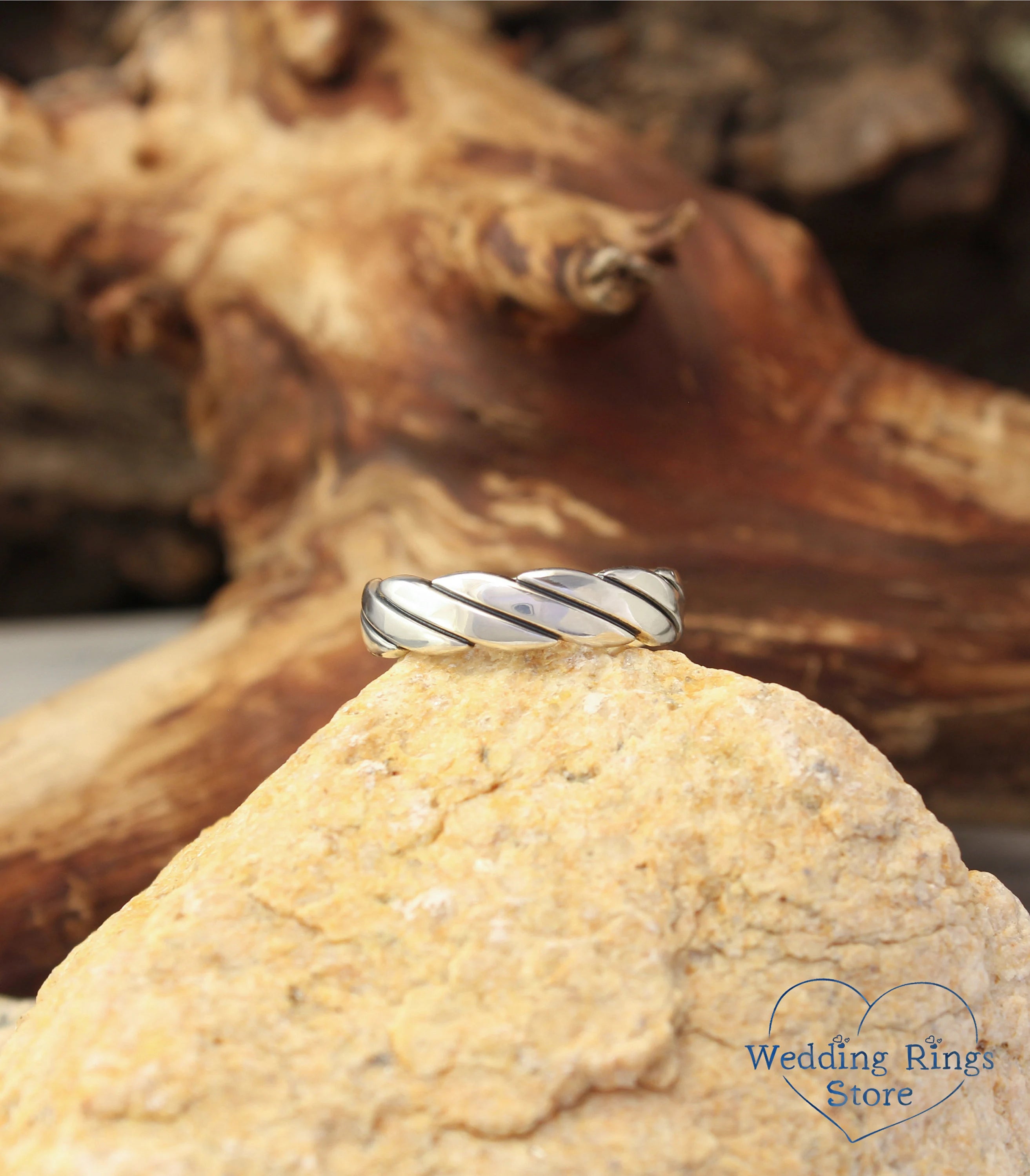 Intertwined Wavy Silver Wedding Ring Unisex