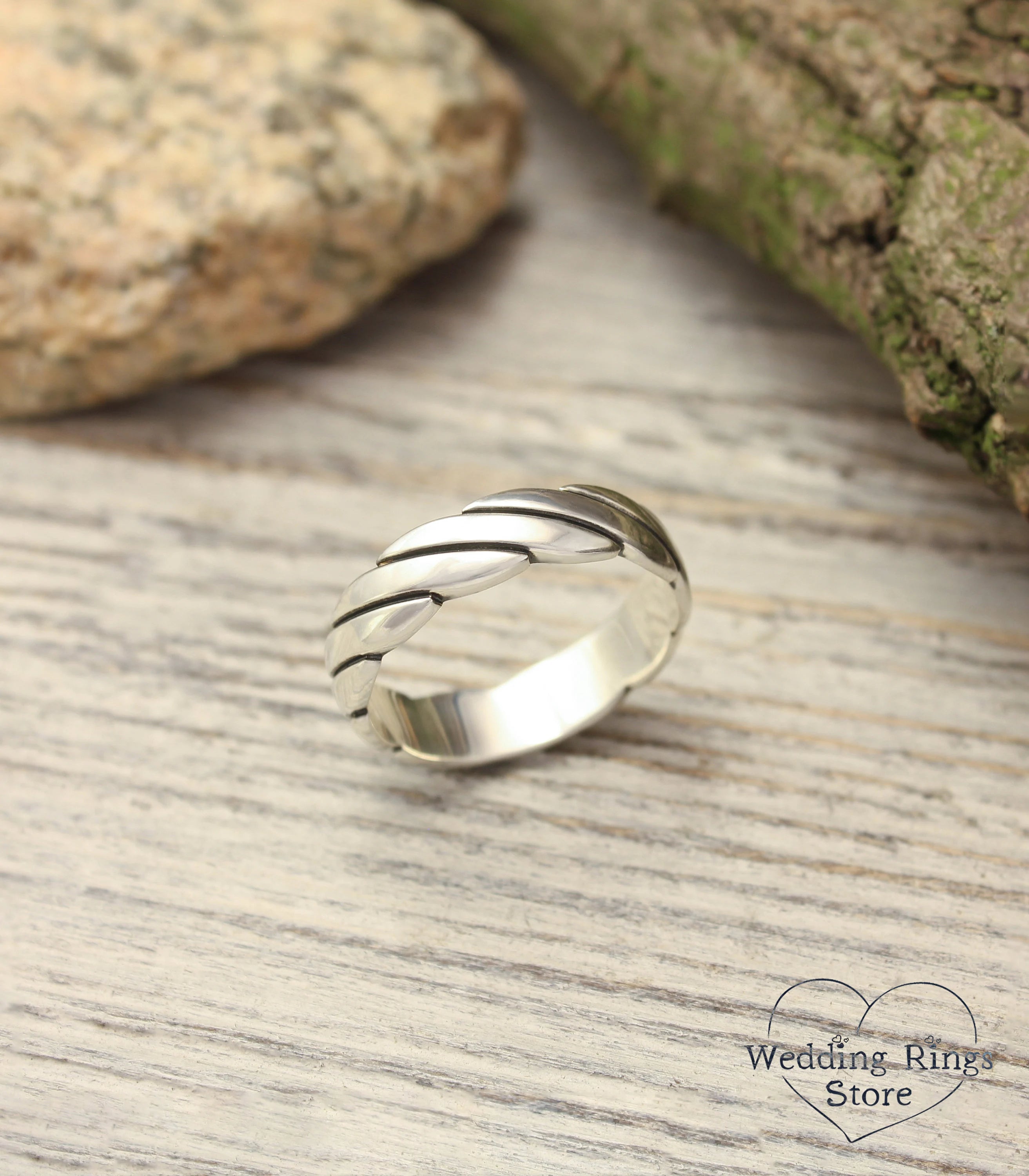 Intertwined Wavy Silver Wedding Ring Unisex