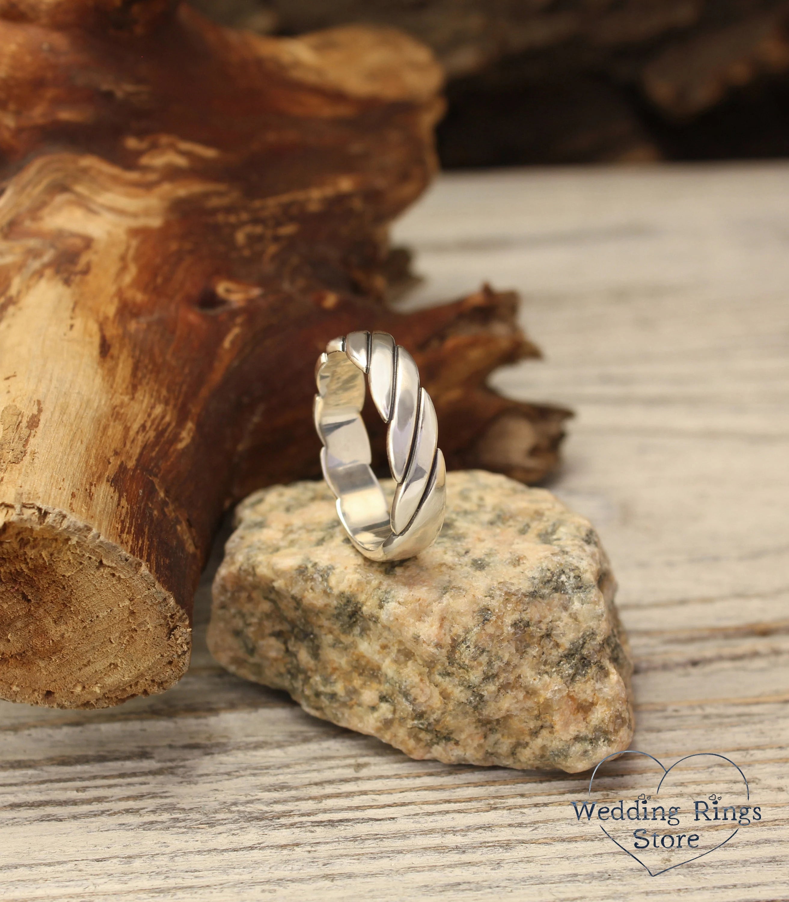 Intertwined Wavy Silver Wedding Ring Unisex