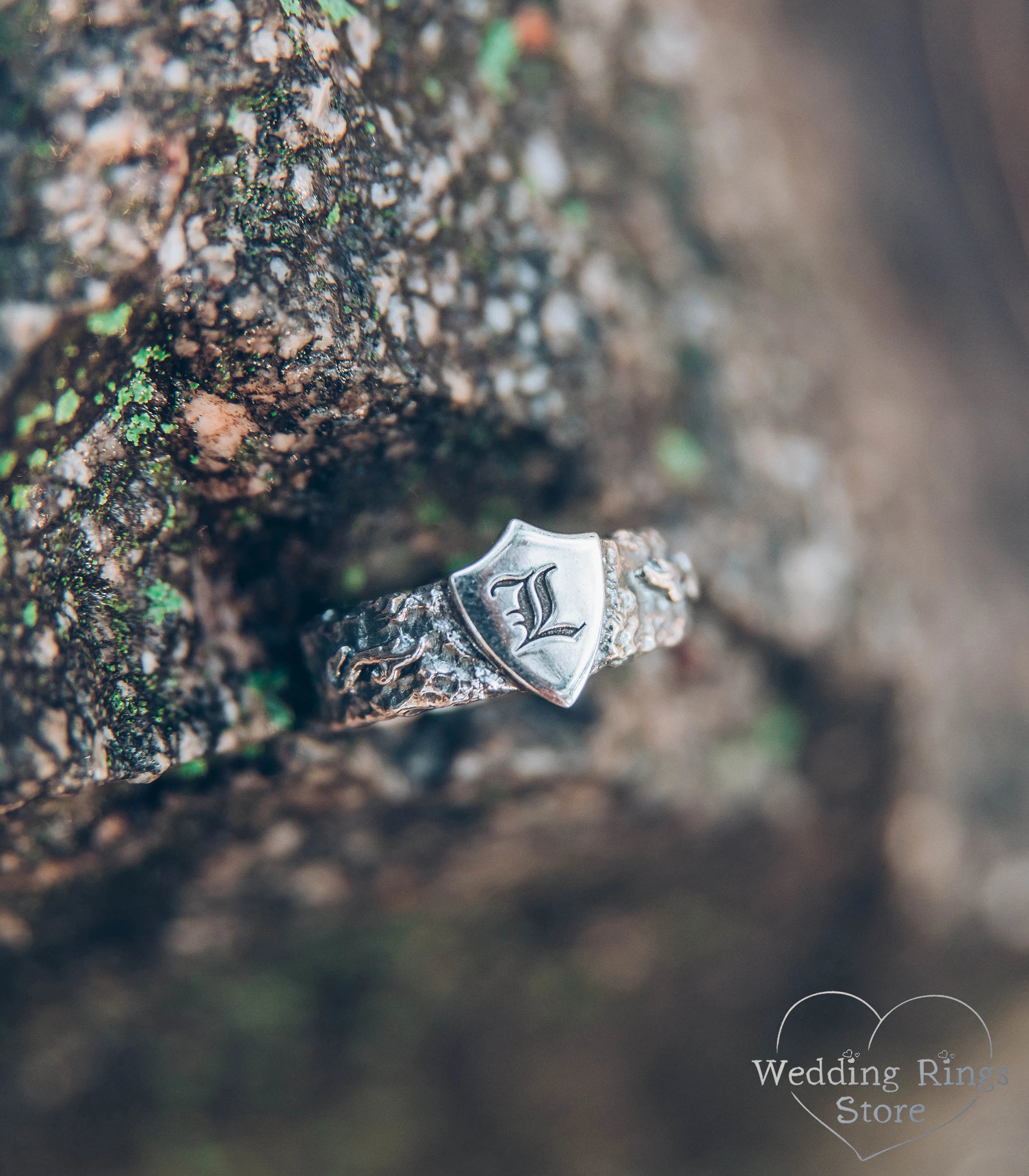 Personalized Shield Men's Ring — Knight Sterling Silver Band