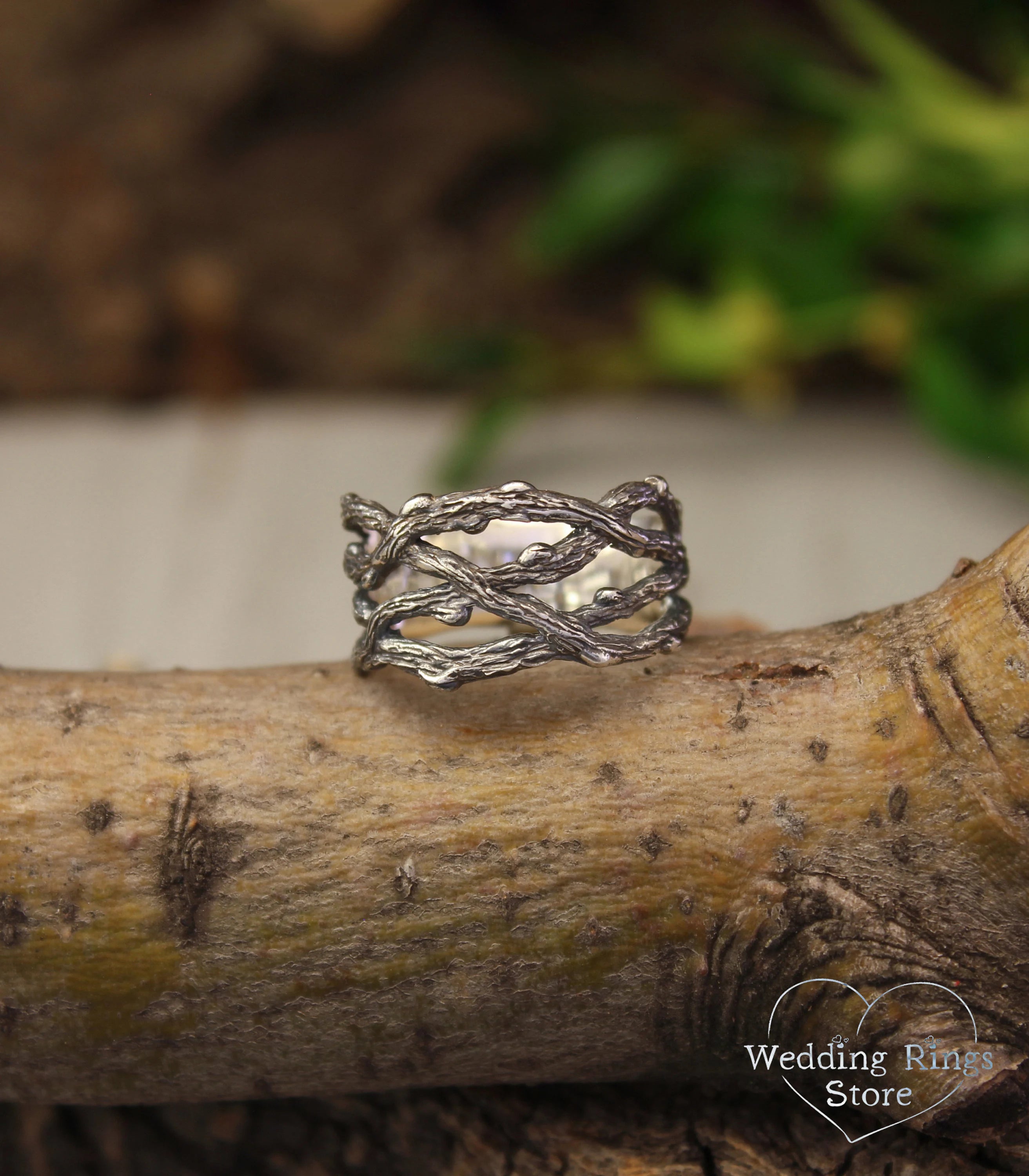 Intertwined Branches in Unique Women's Wide Silver Ring