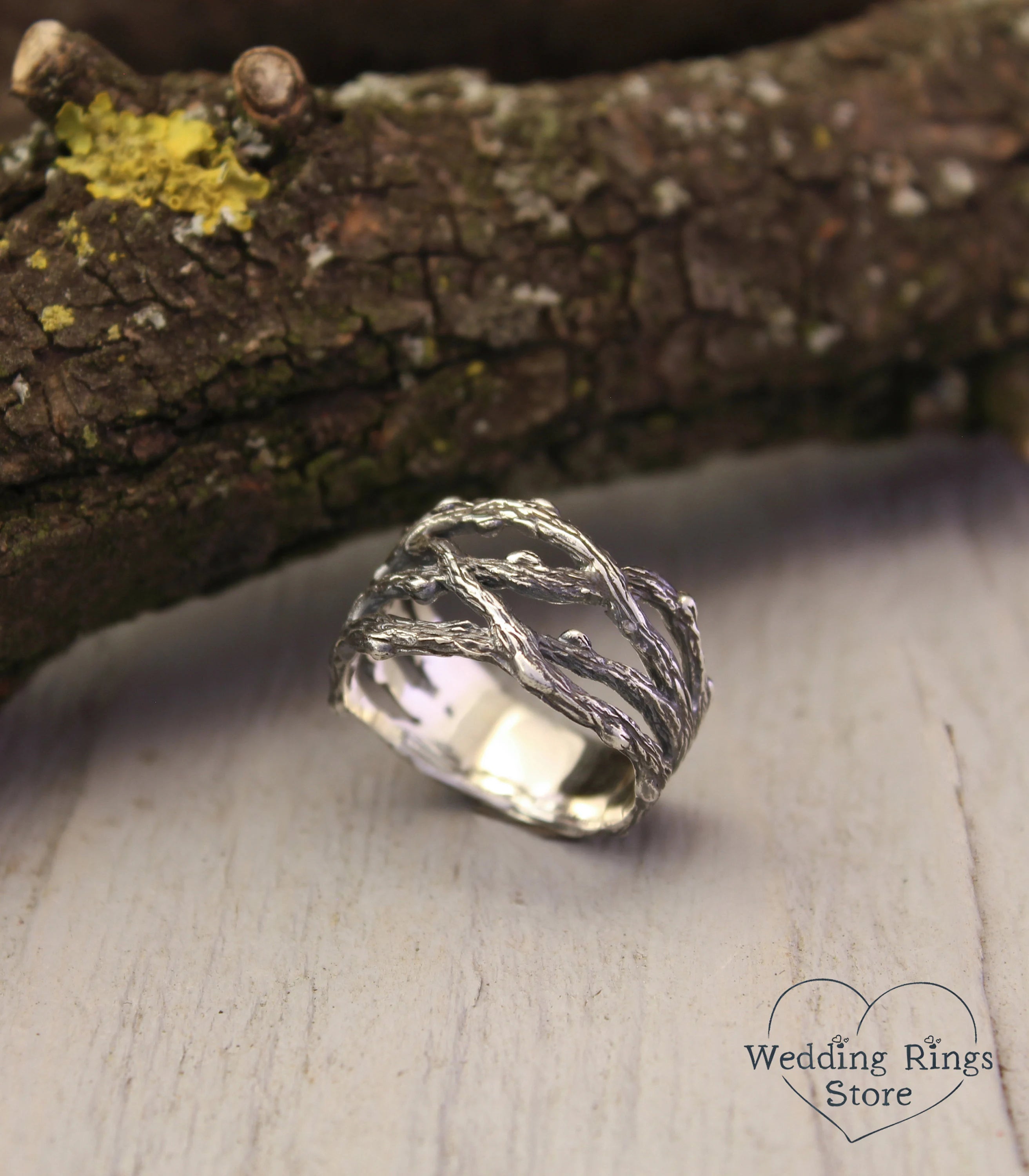 Intertwined Branches in Unique Women's Wide Silver Ring