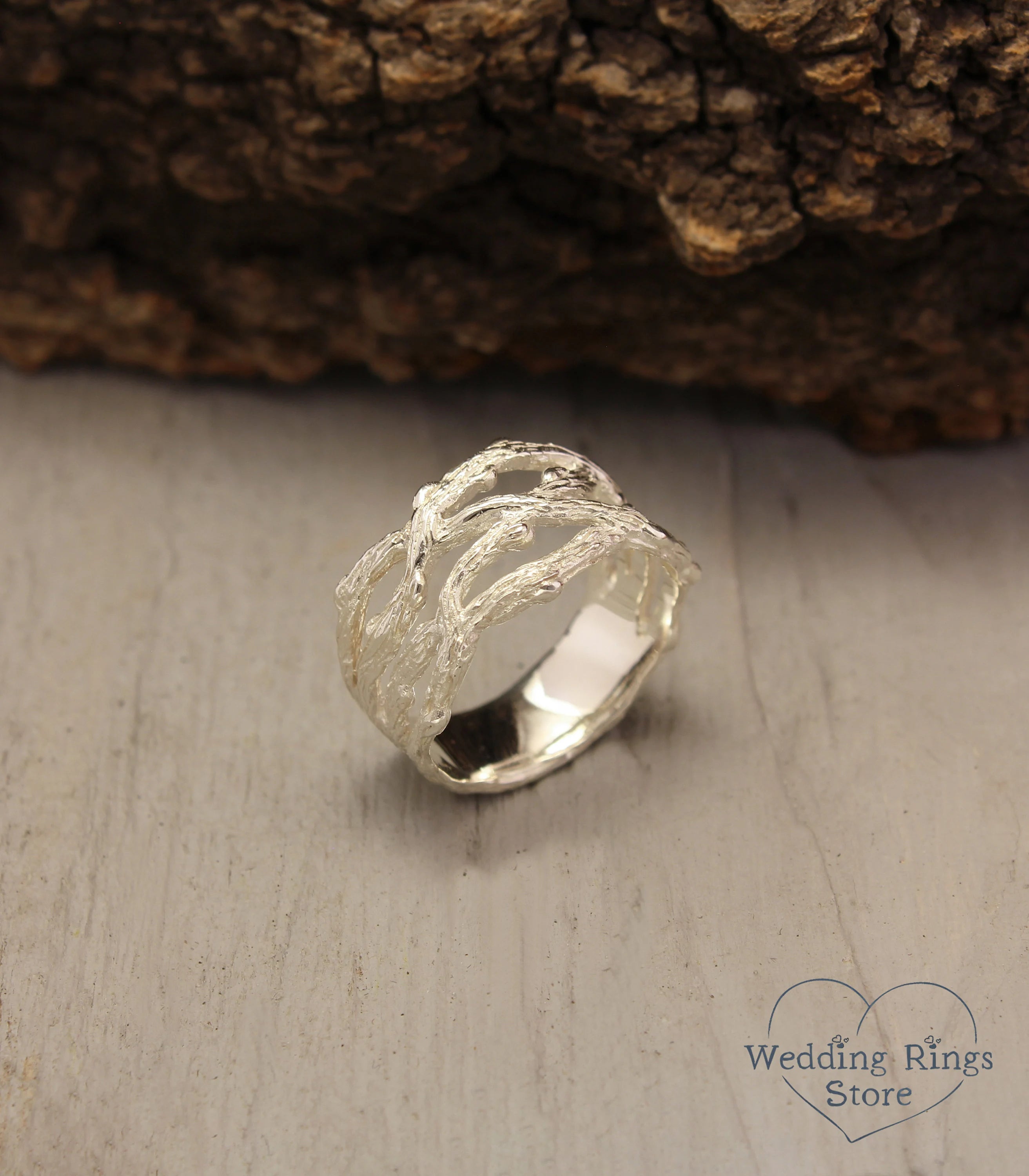 Intertwined Branches in Unique Women's Wide Silver Ring