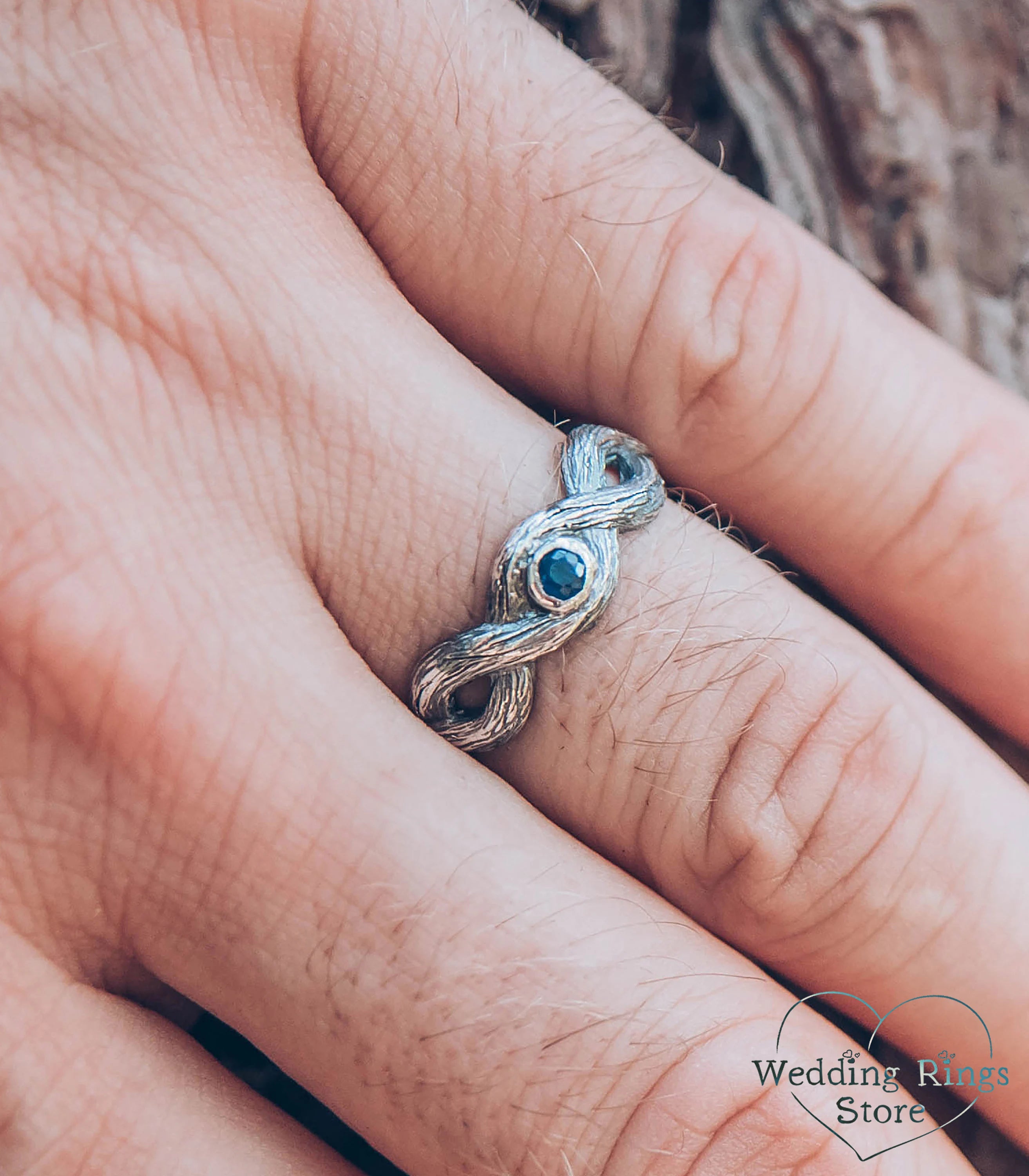 Twist Branch Infinity Wedding Band with Real Sapphire