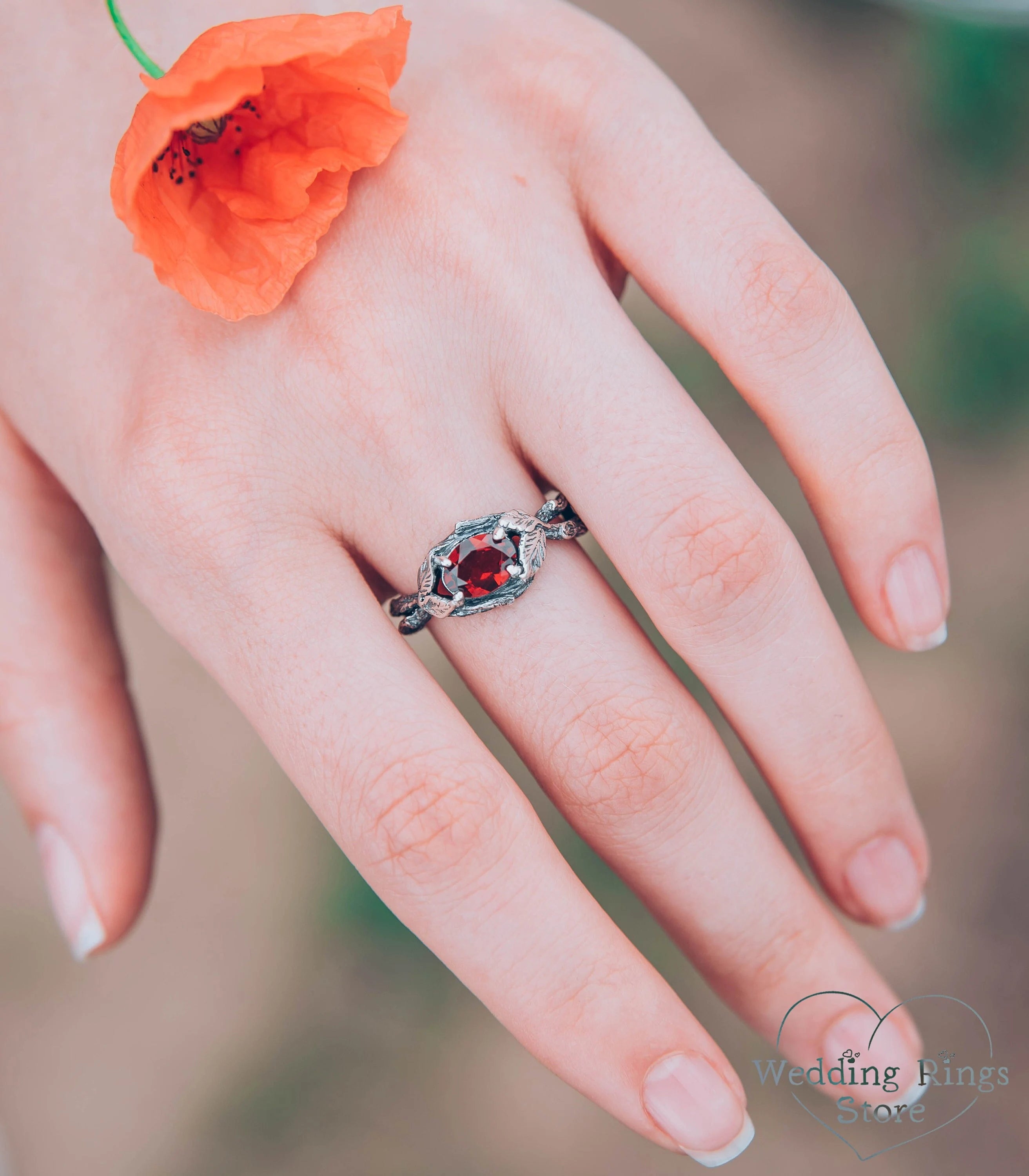 Leaf on the Branch Garnet Engagement Ring for Women