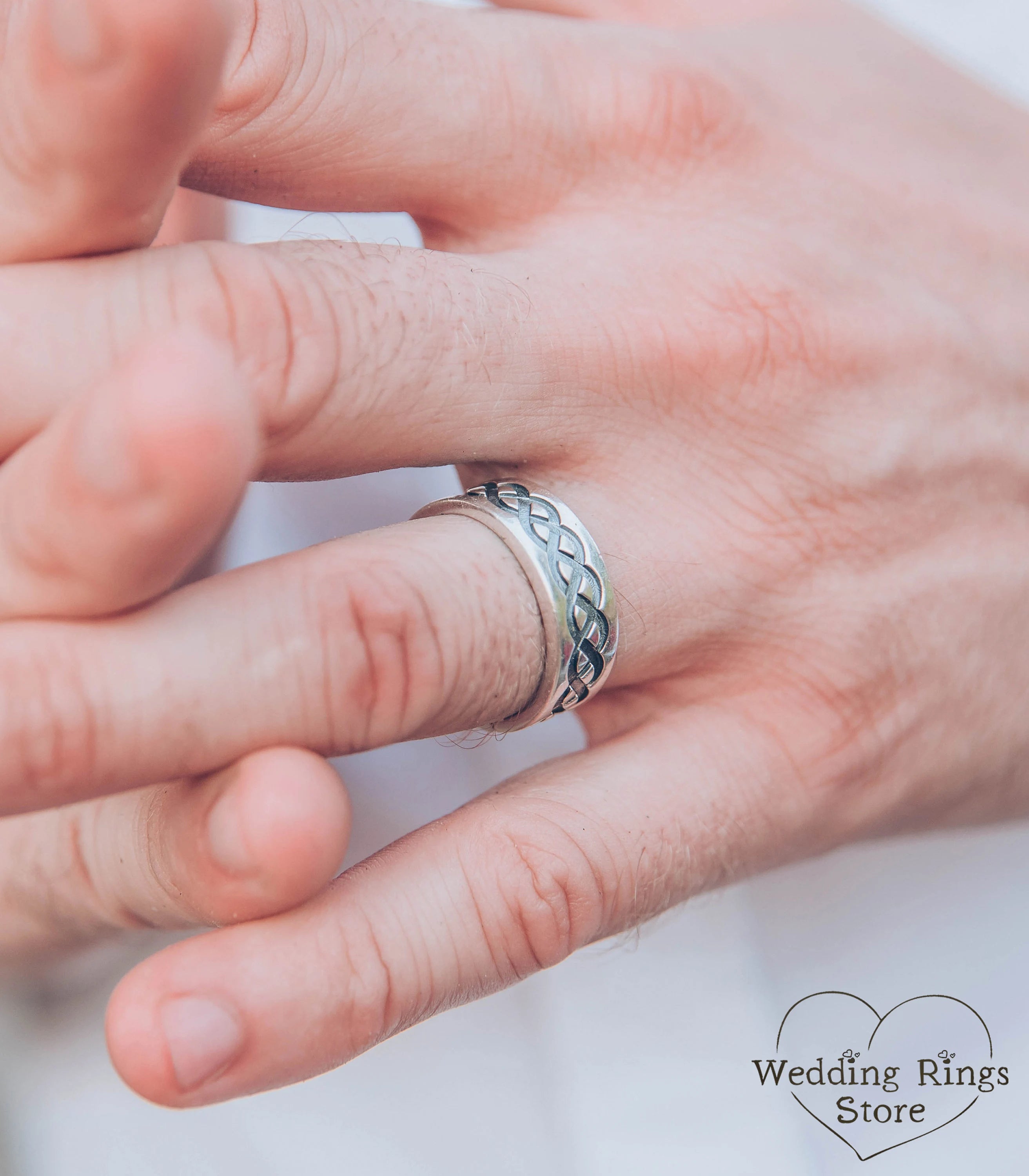 Chunky Celtic Silver Wedding Band in Vintage style