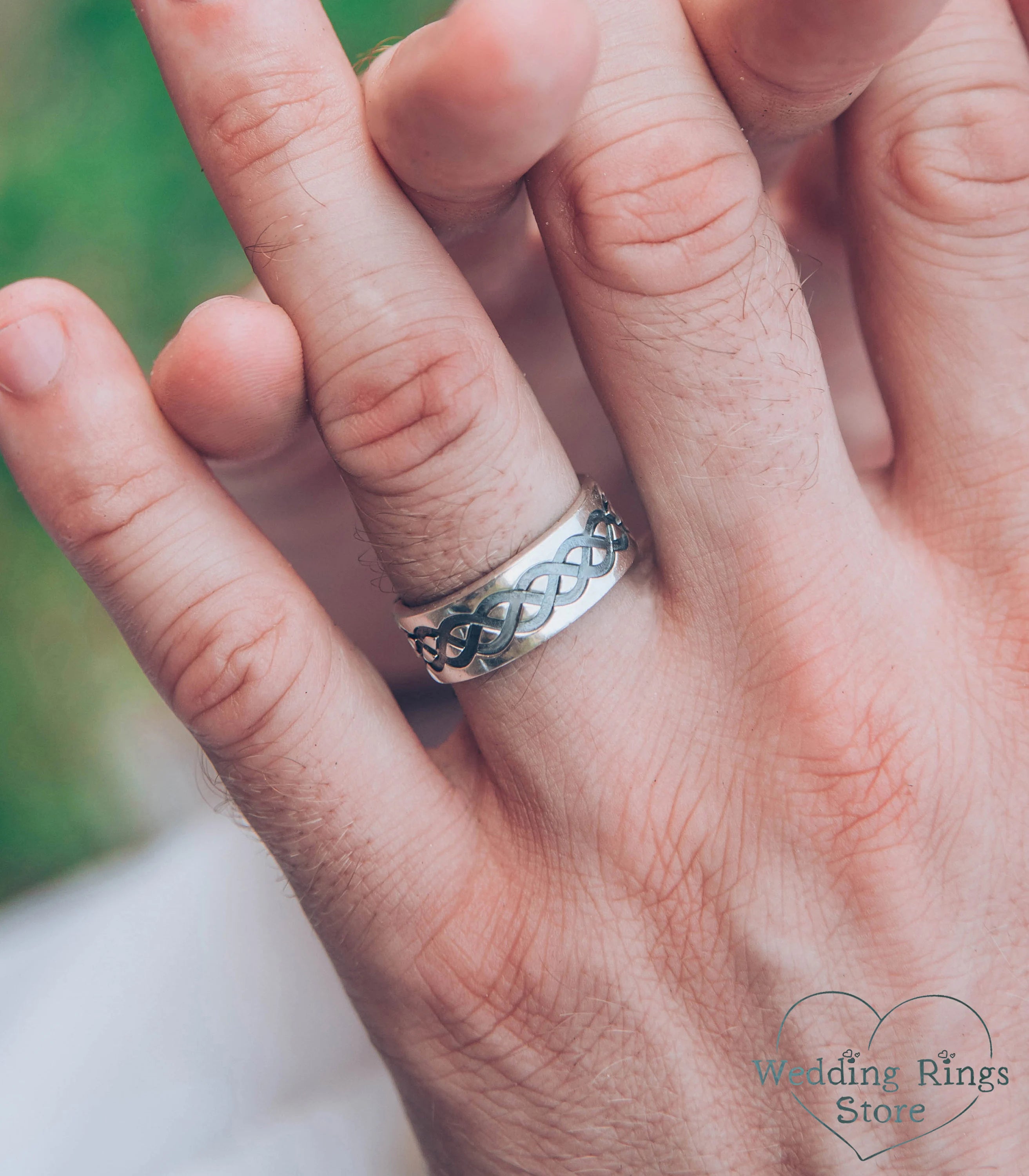 Chunky Celtic Silver Wedding Band in Vintage style