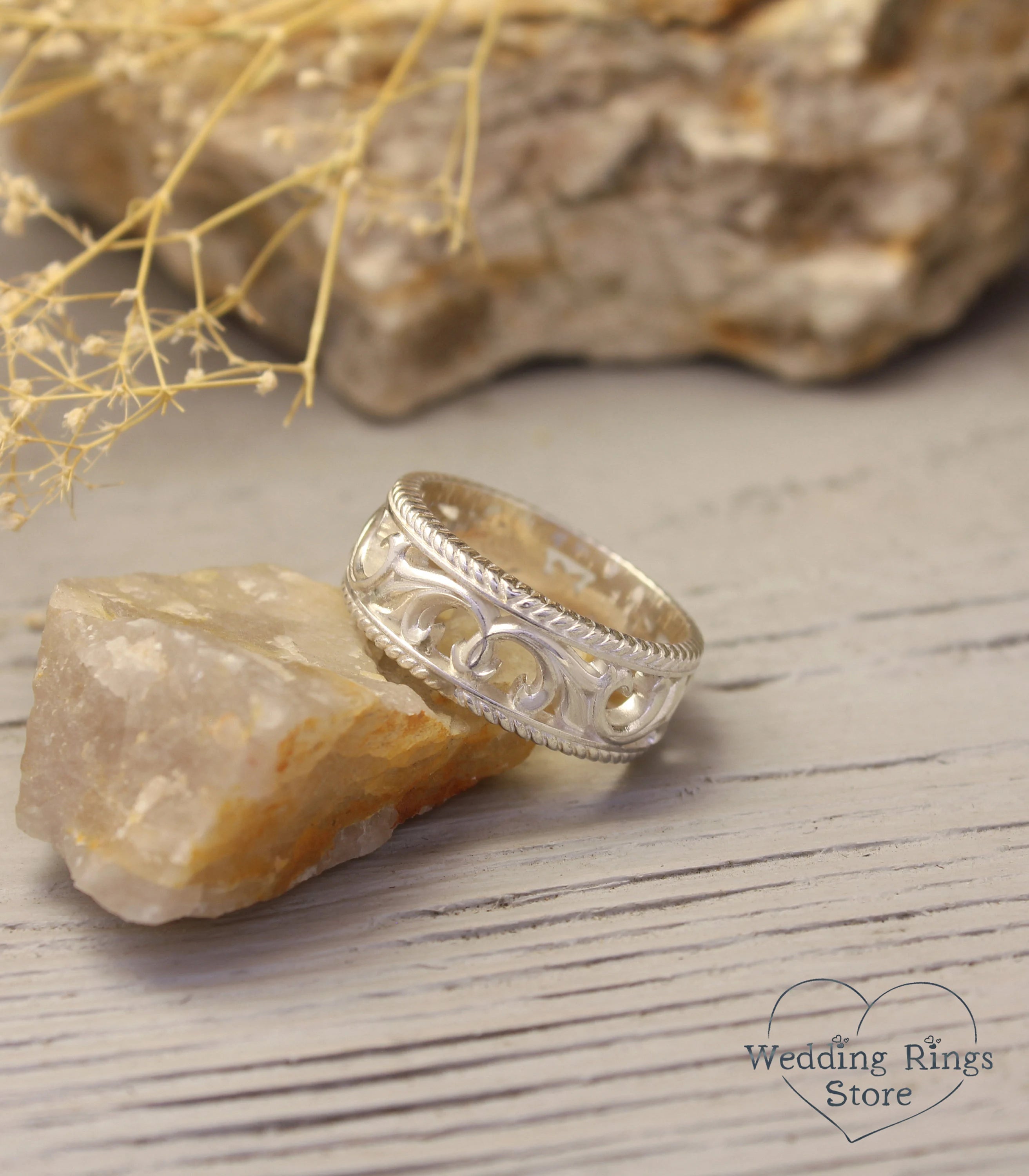 Elephant & Vine Sterling Silver Wedding Band