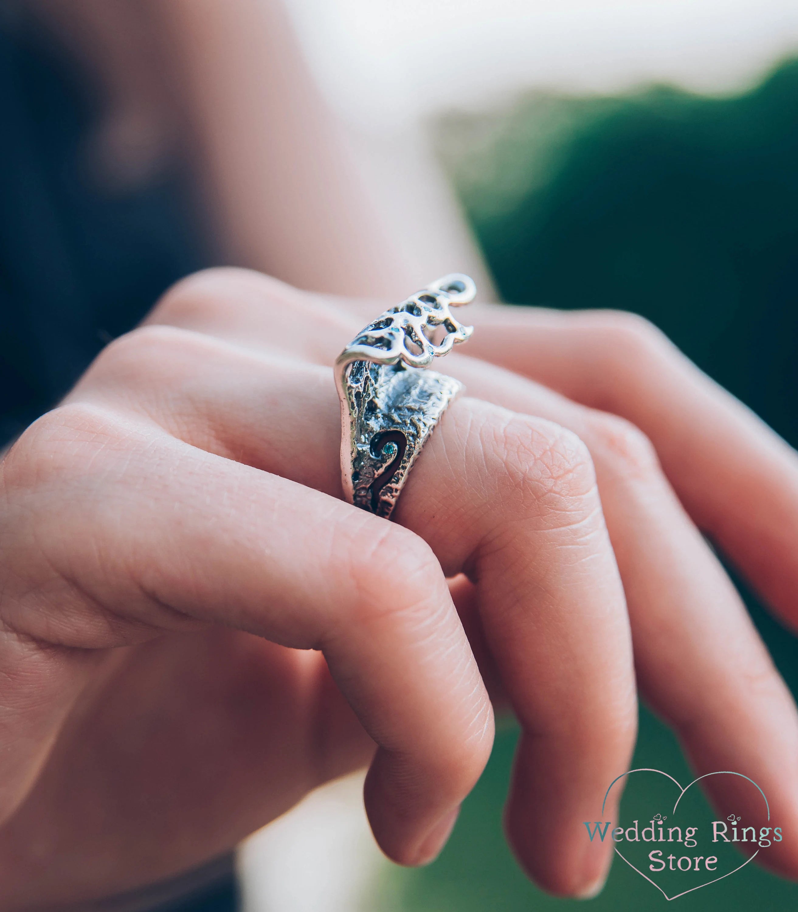 Fantastic Silver Ring like Sea Wave with Swiss Topaz