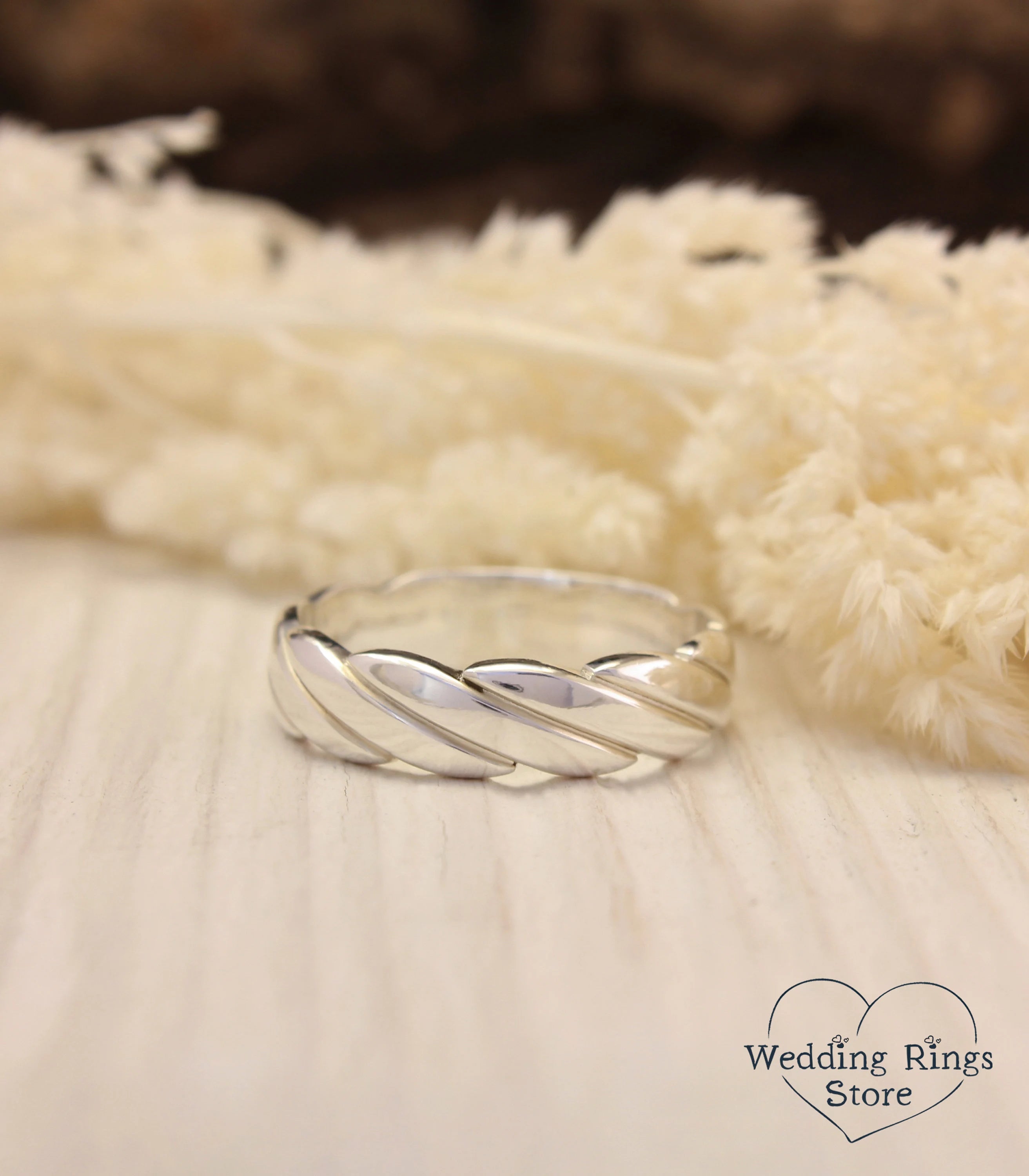 Intertwined Wavy Silver Wedding Ring Unisex