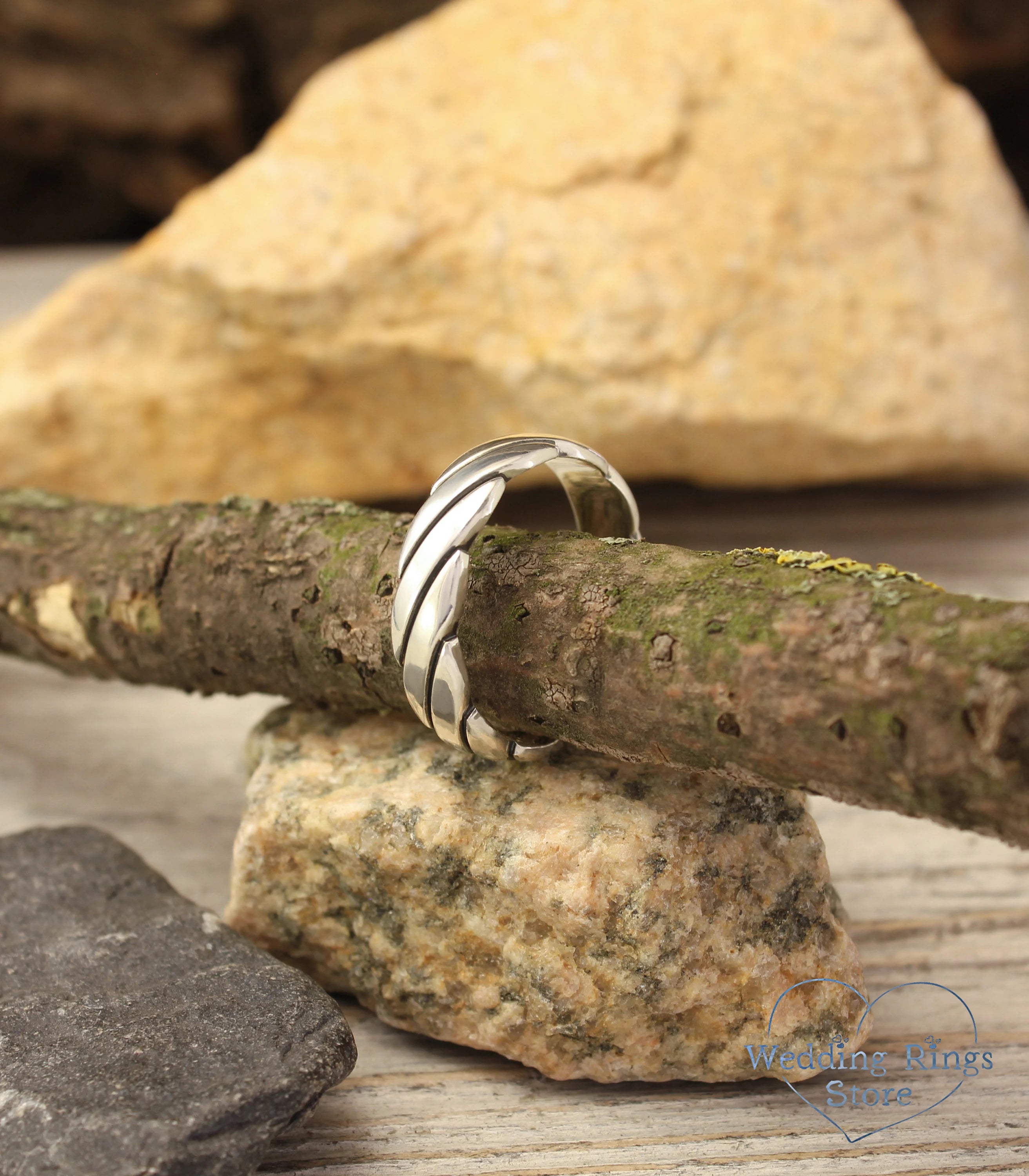 Intertwined Wavy Silver Wedding Ring Unisex