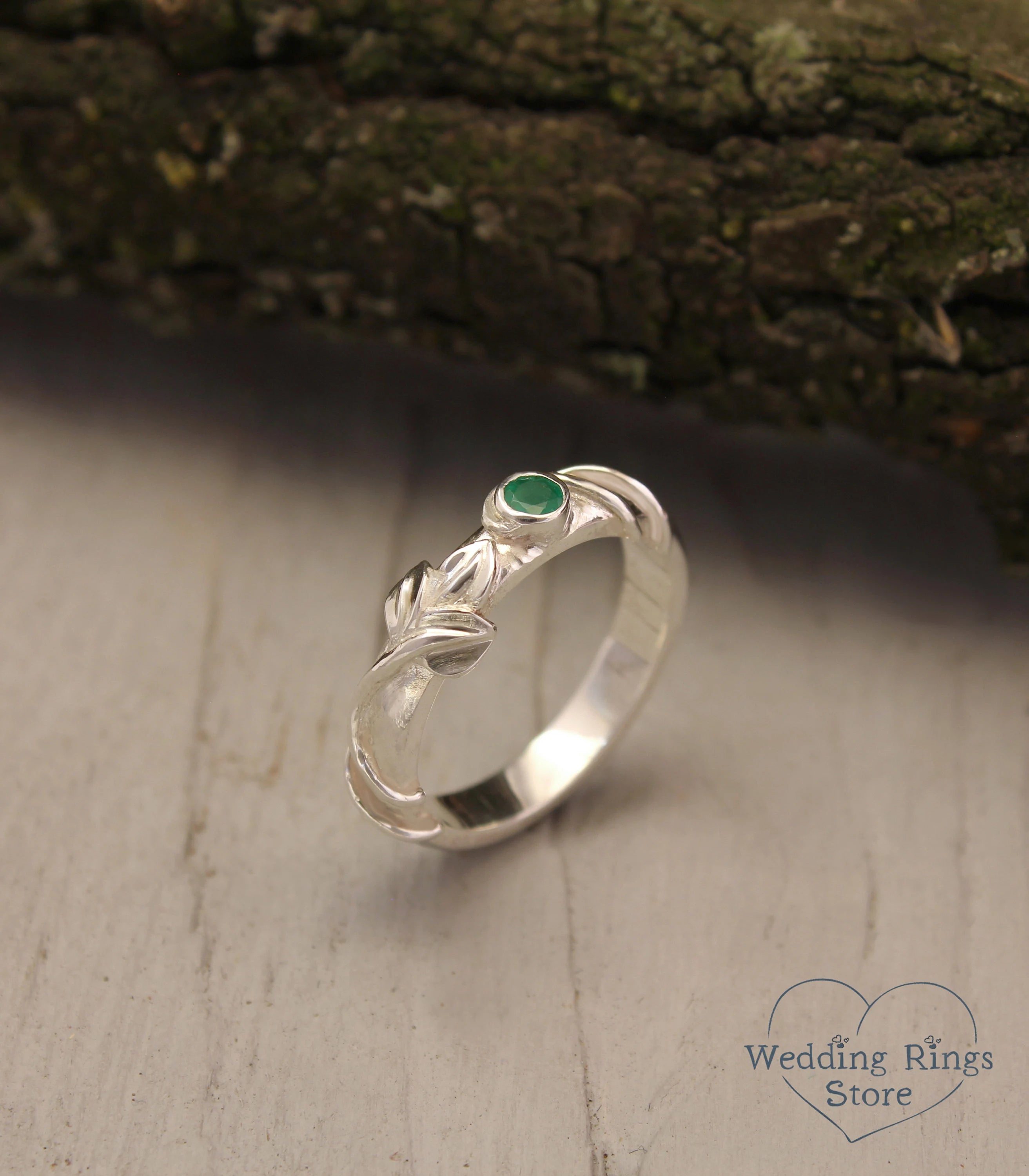 Emerald Gemstone dainty Women's Silver Engagement Ring