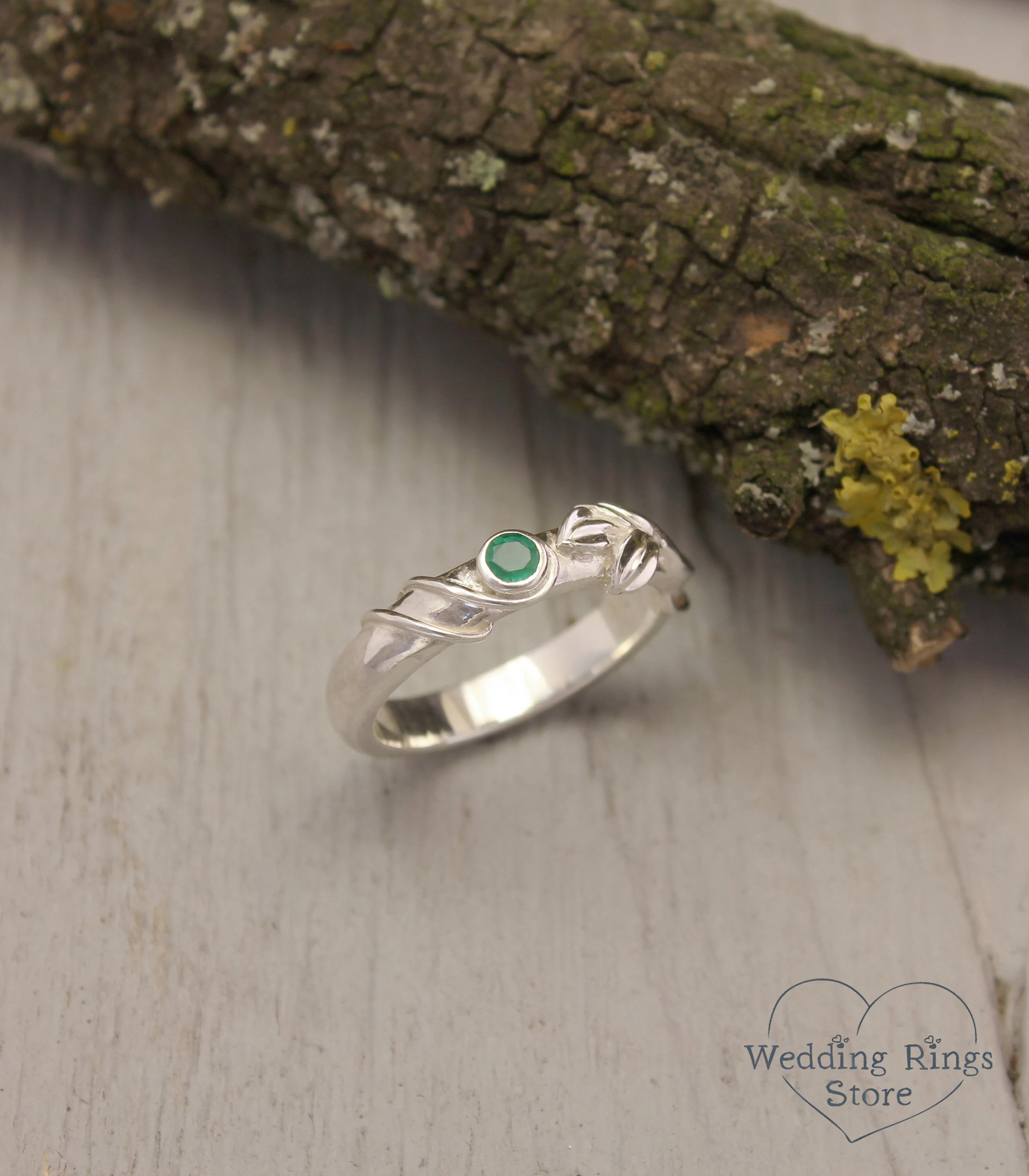 Emerald Gemstone dainty Women's Silver Engagement Ring