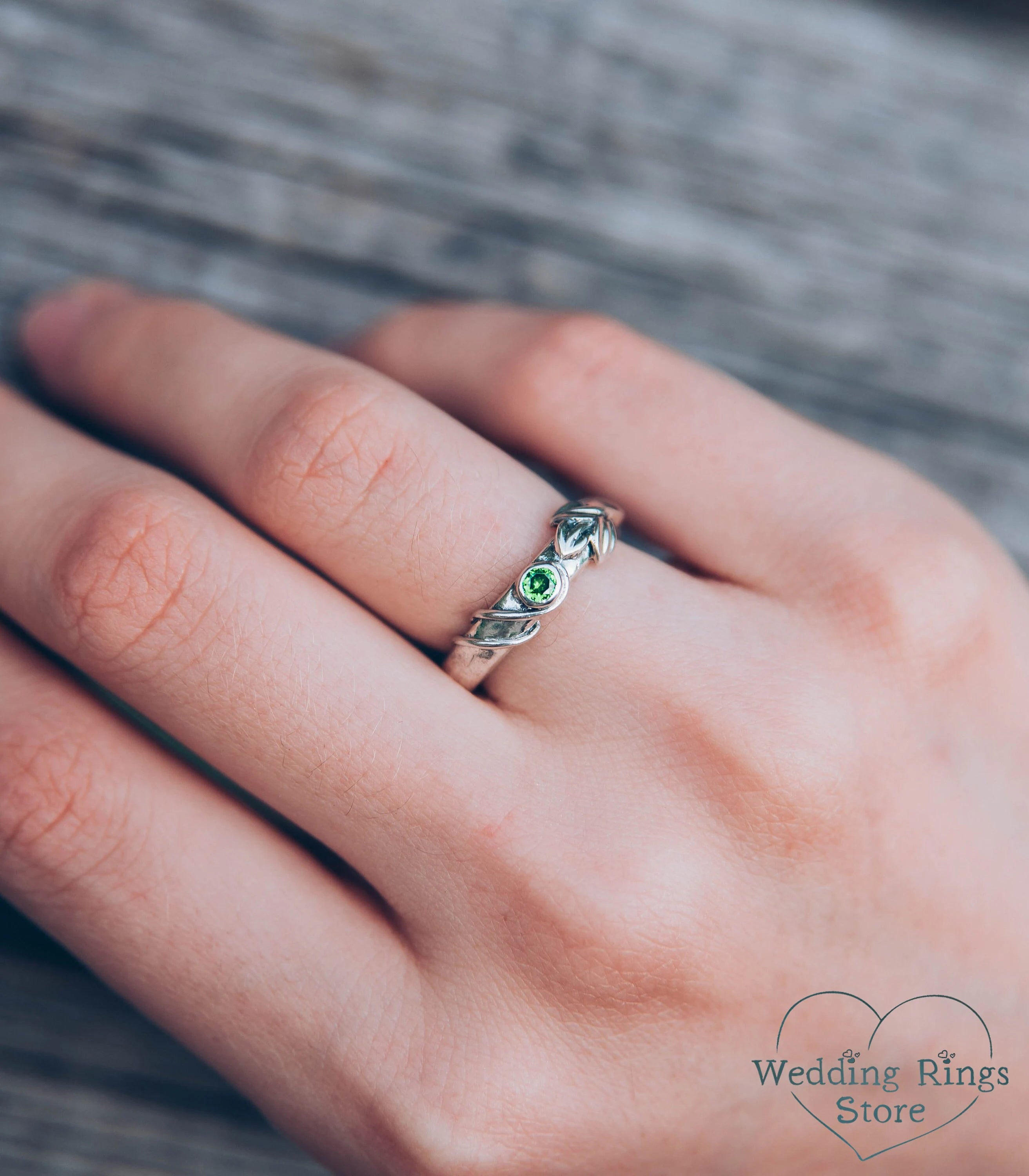 Emerald Gemstone dainty Women's Silver Engagement Ring