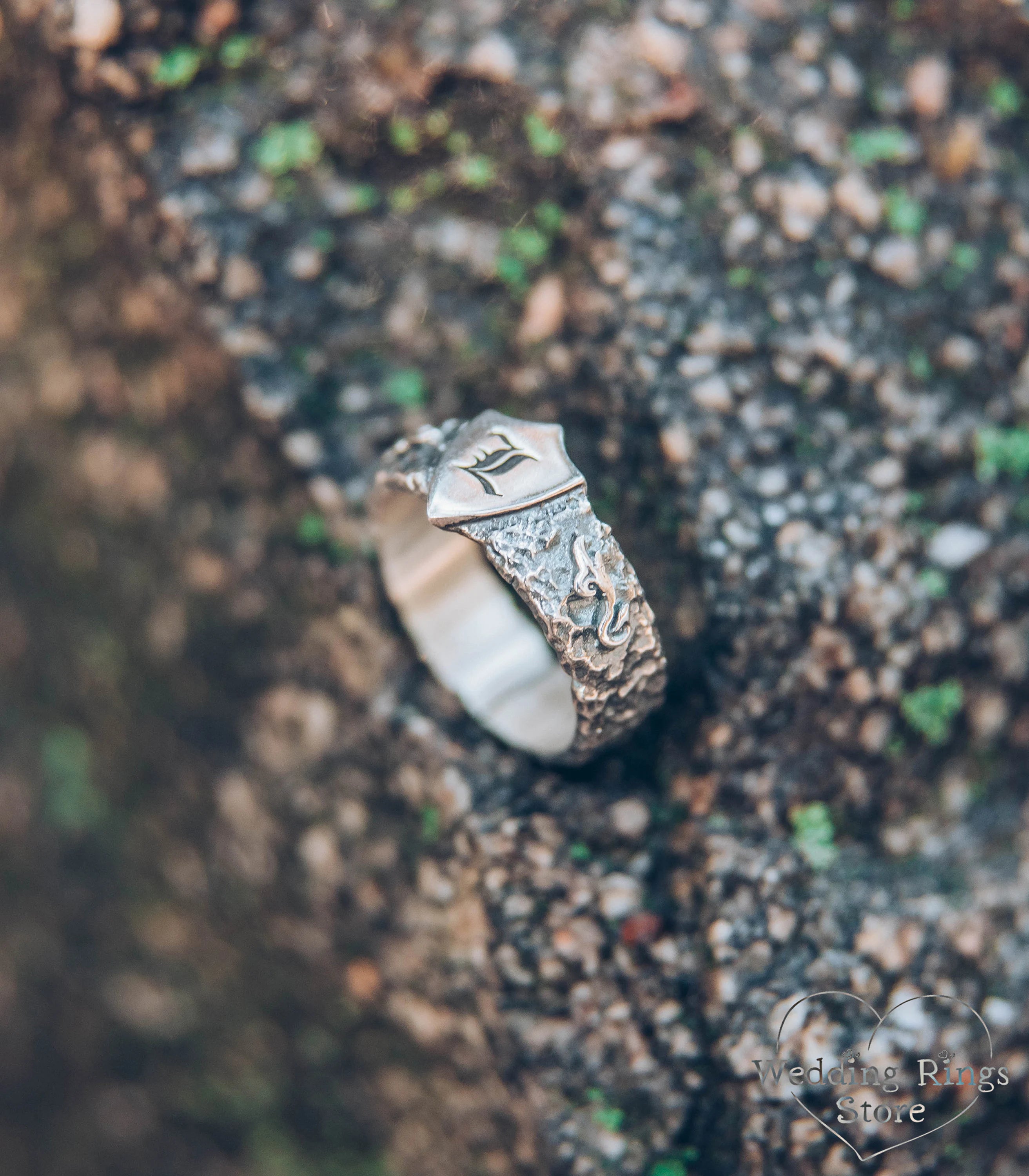 Personalized Shield Men's Ring — Knight Sterling Silver Band