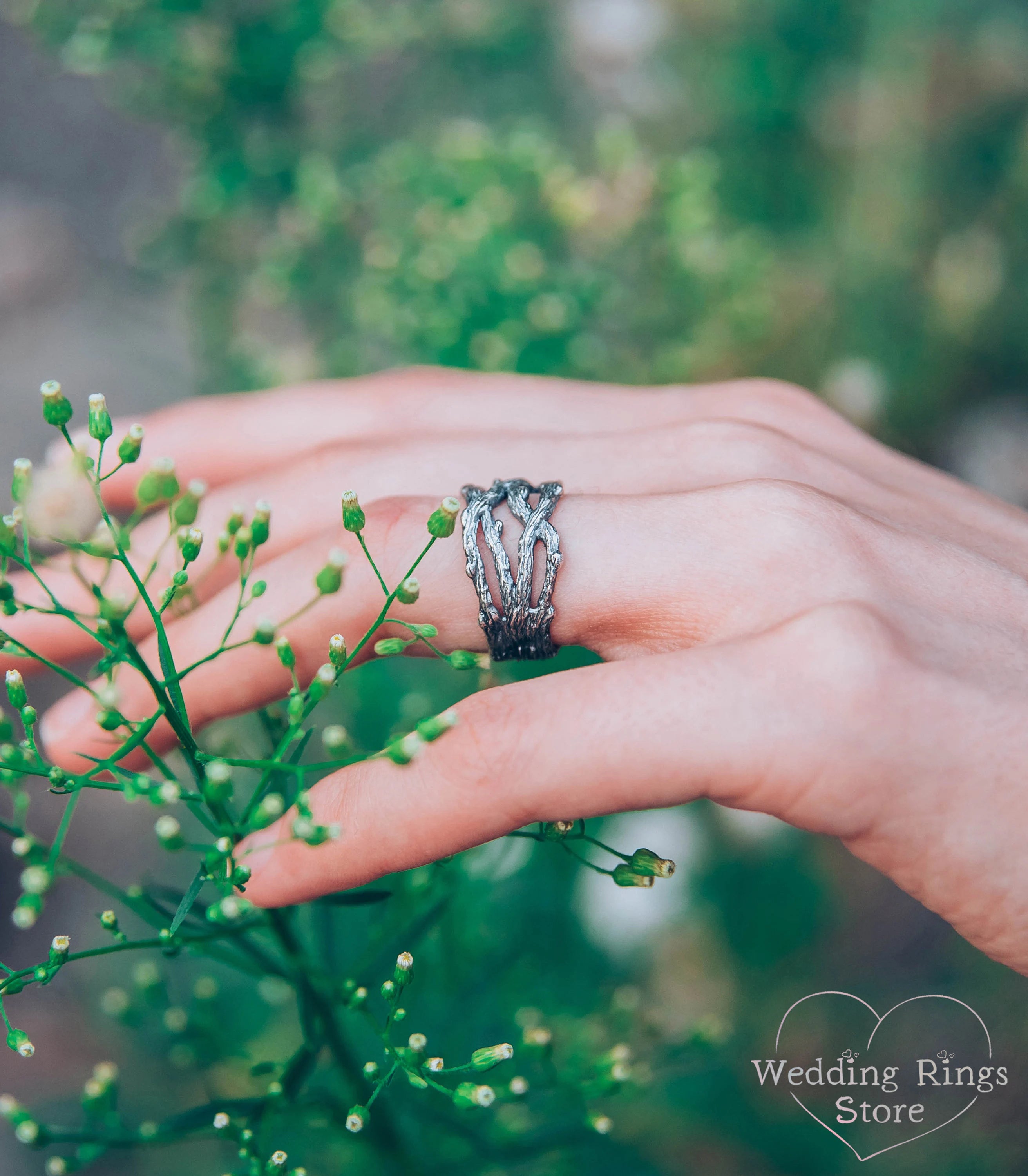 Intertwined Branches in Unique Women's Wide Silver Ring