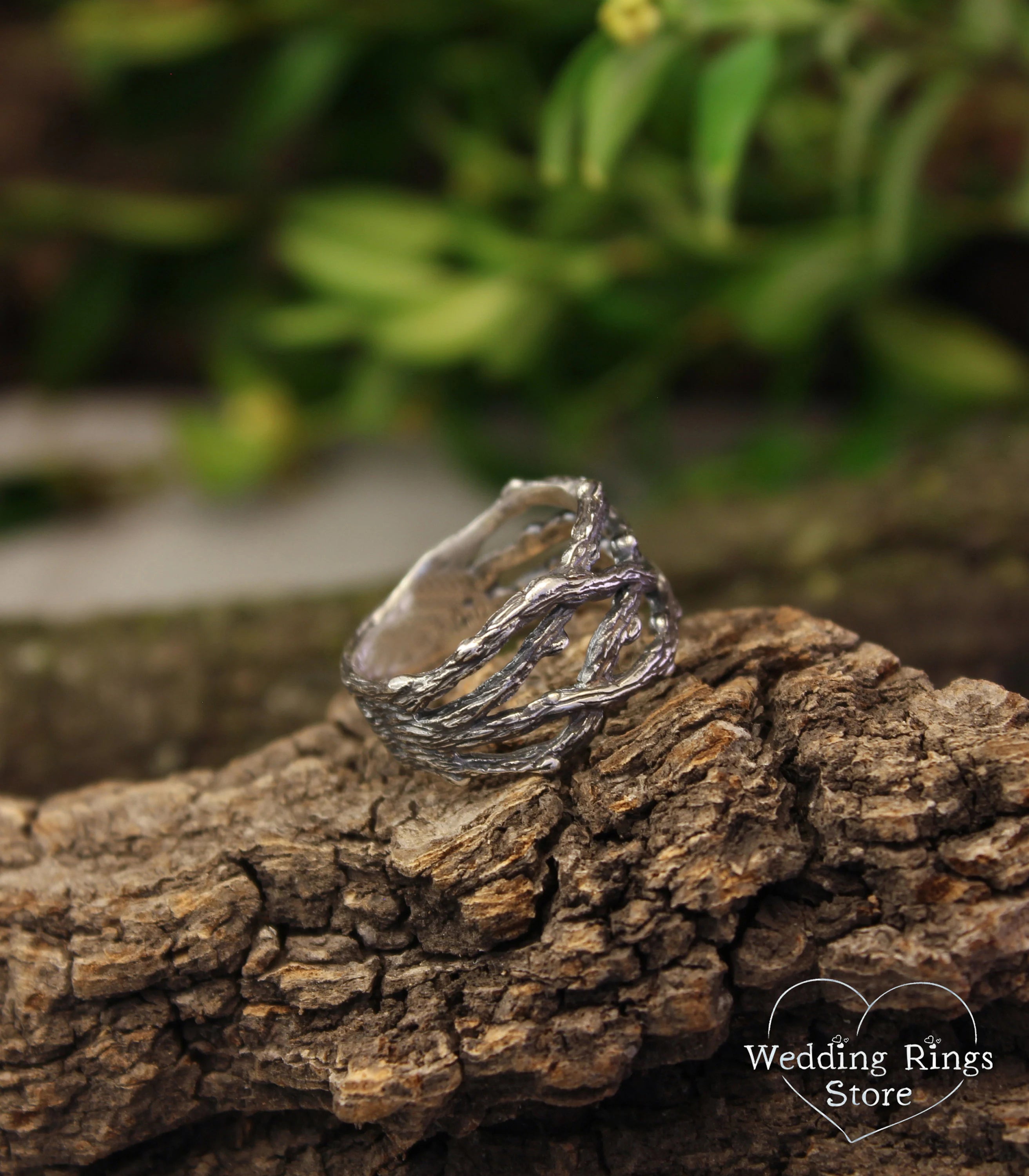 Intertwined Branches in Unique Women's Wide Silver Ring