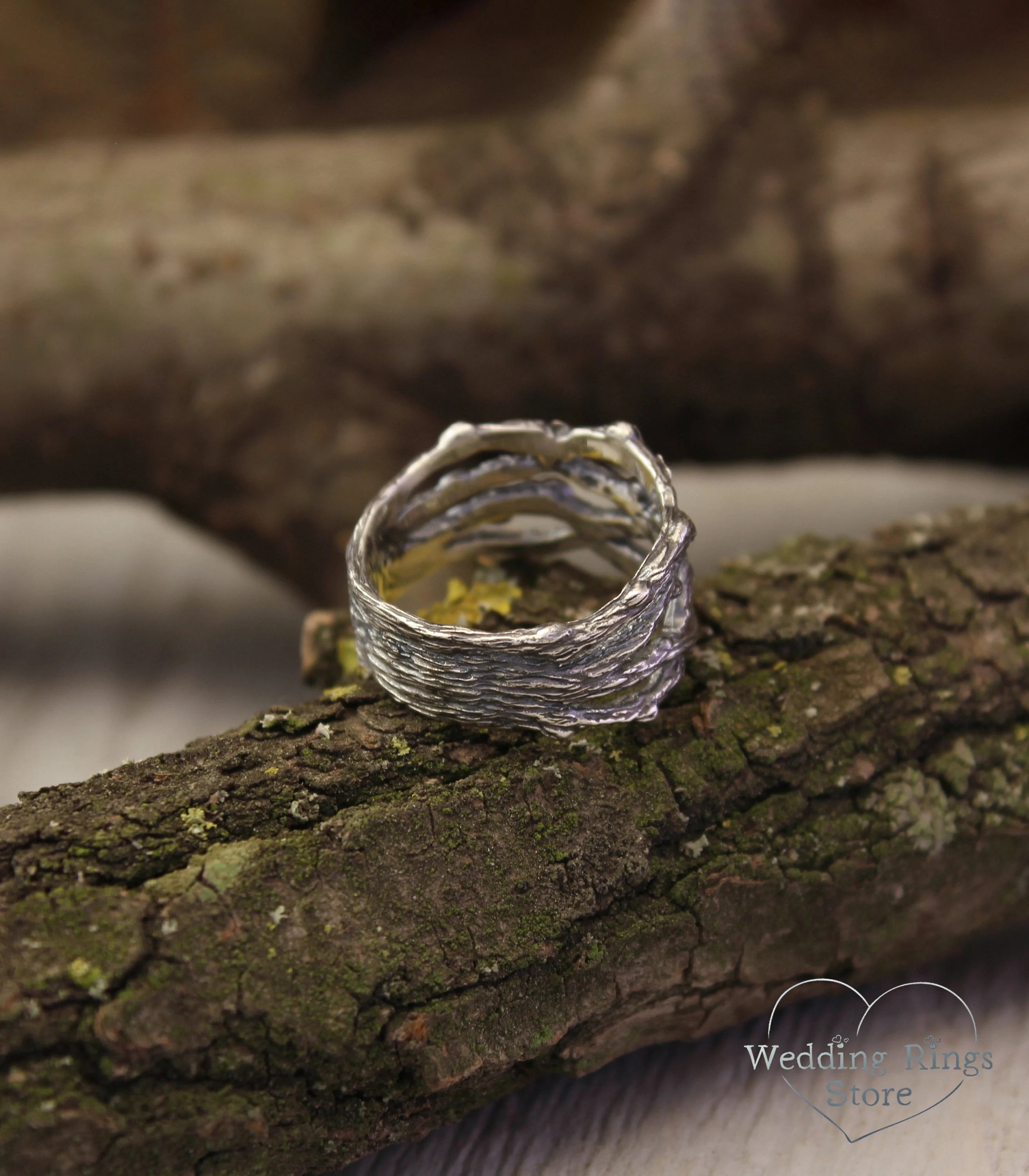 Intertwined Branches in Unique Women's Wide Silver Ring