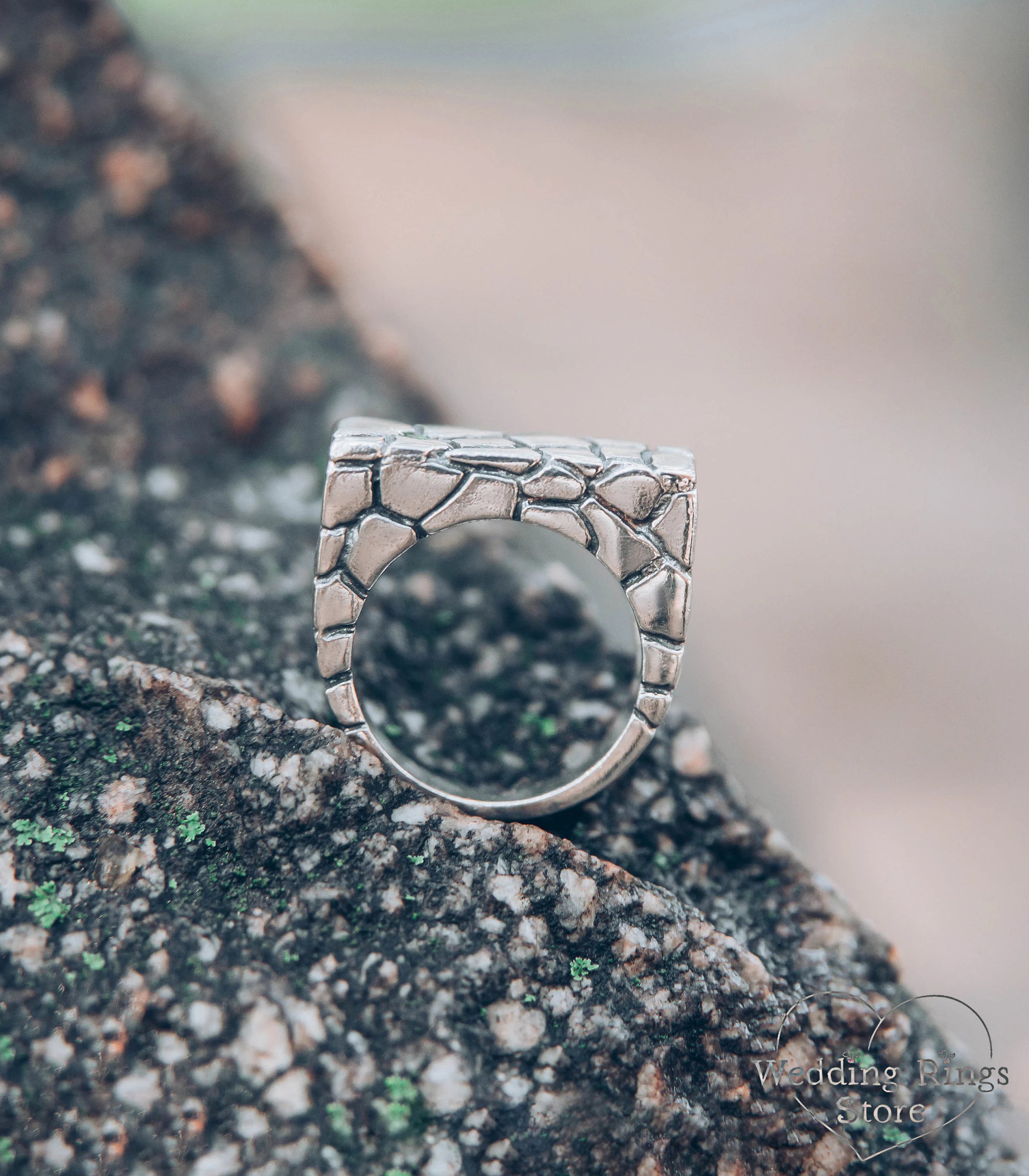 Cracked Flat Top Statement Ring with Natural Emerald