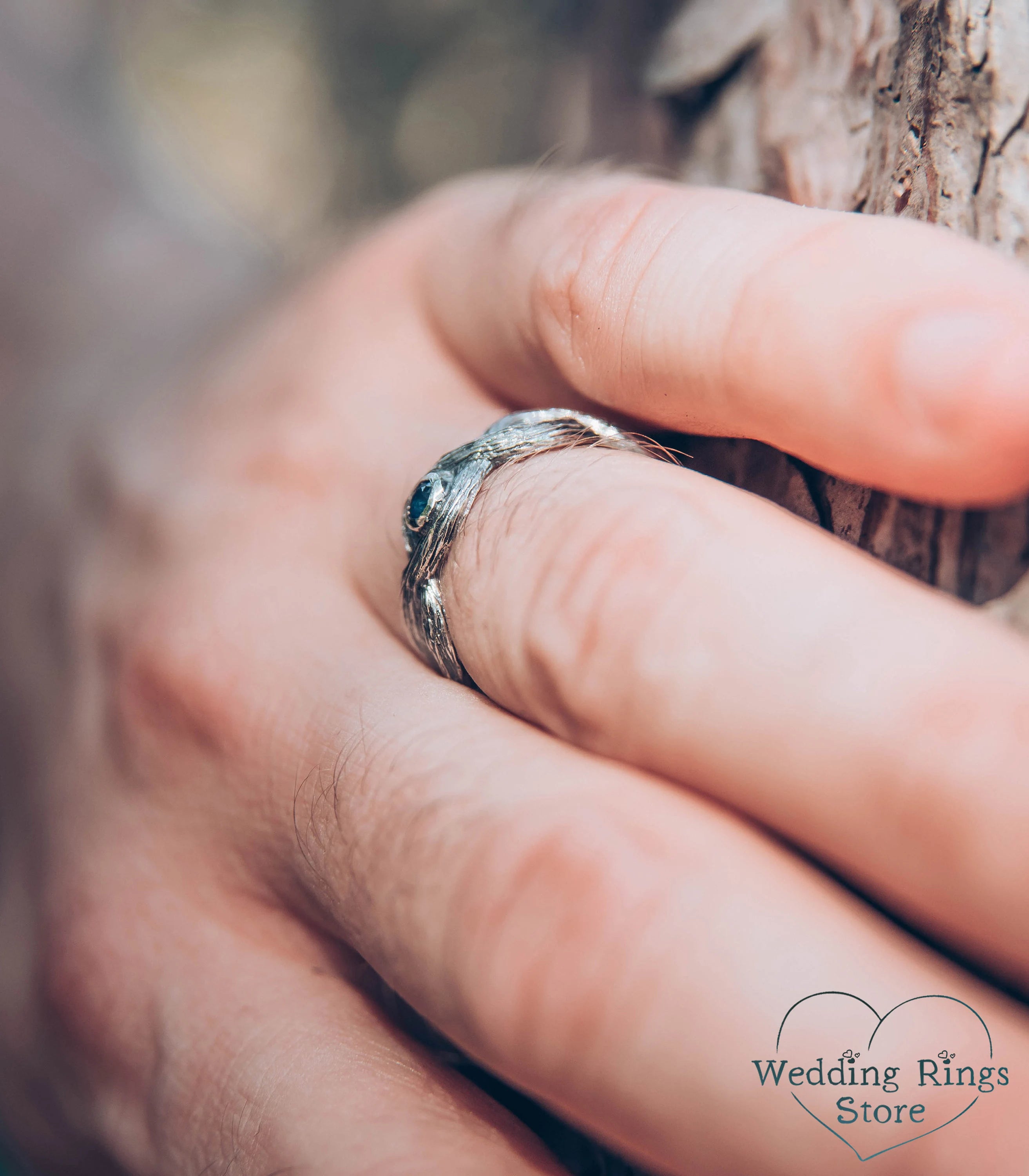 Twist Branch Infinity Wedding Band with Real Sapphire