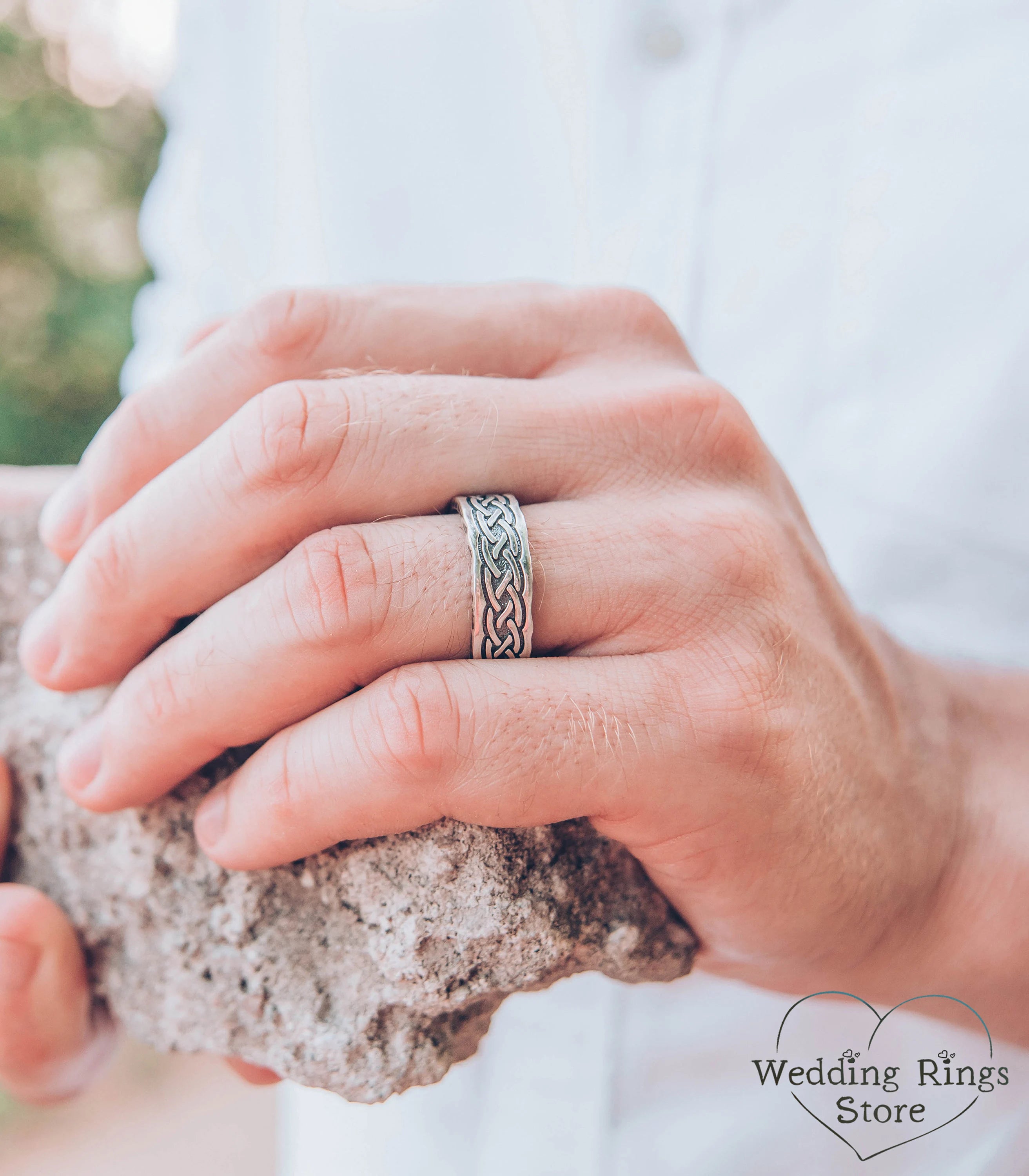 Wide Silver Celtic Knot Wedding Band in Vintage style