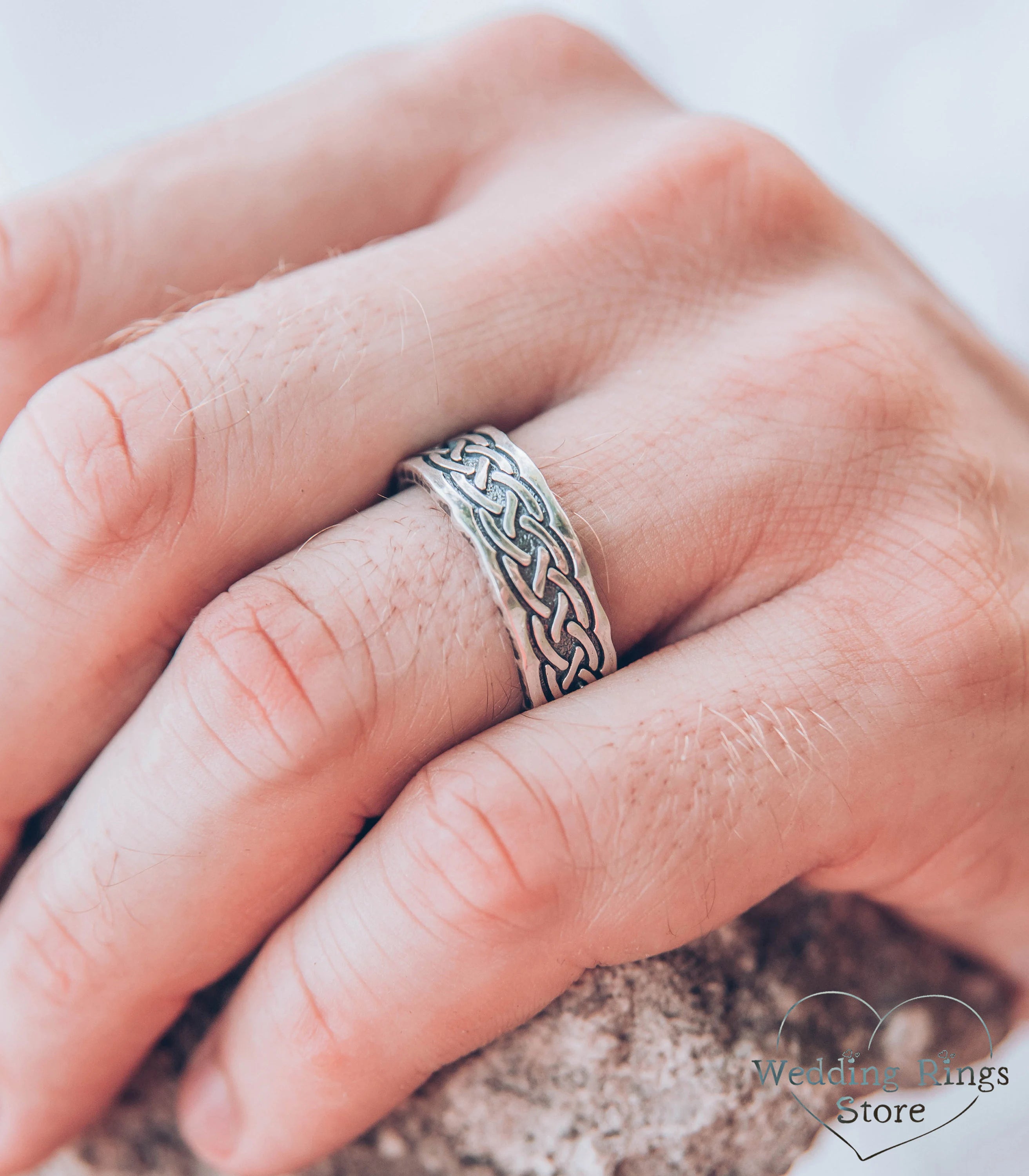 Wide Silver Celtic Knot Wedding Band in Vintage style